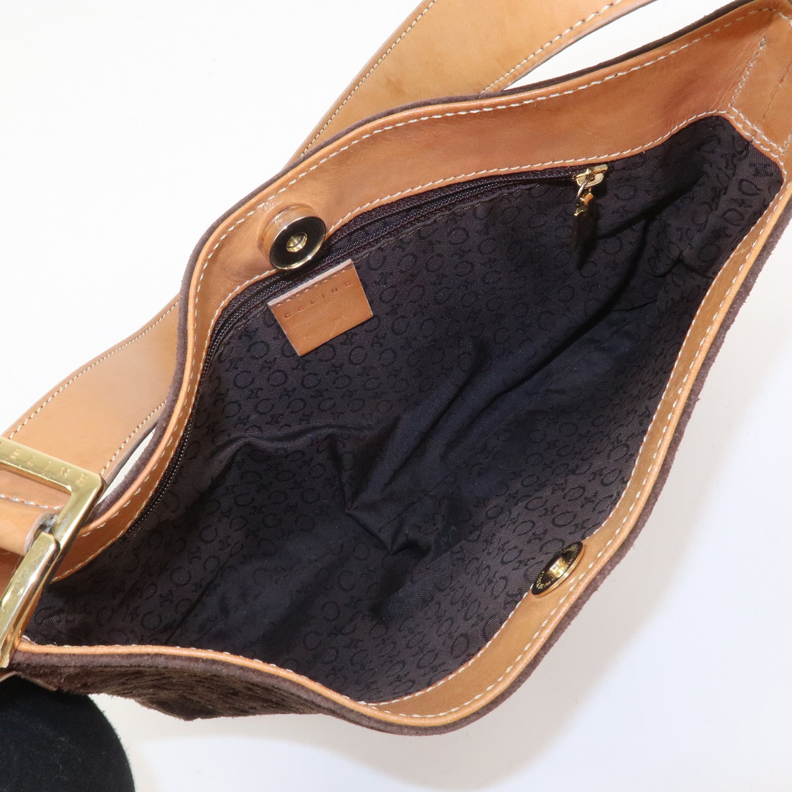 CELINE C Macadam Suede Leather Shoulder Bag Brown
