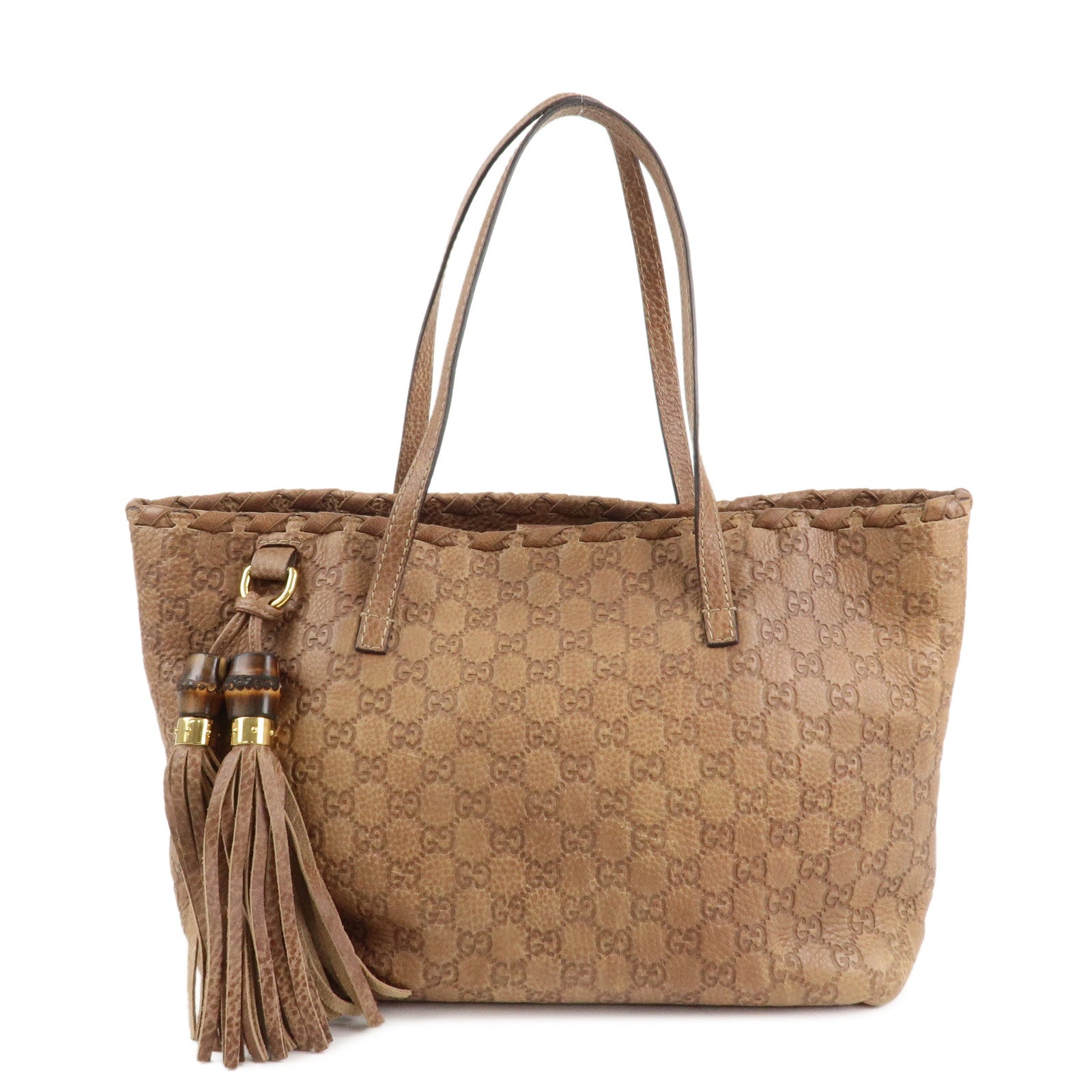 GUCCI Bamboo Guccissima Leather Tote Bag Brown Tassel 218780 Used