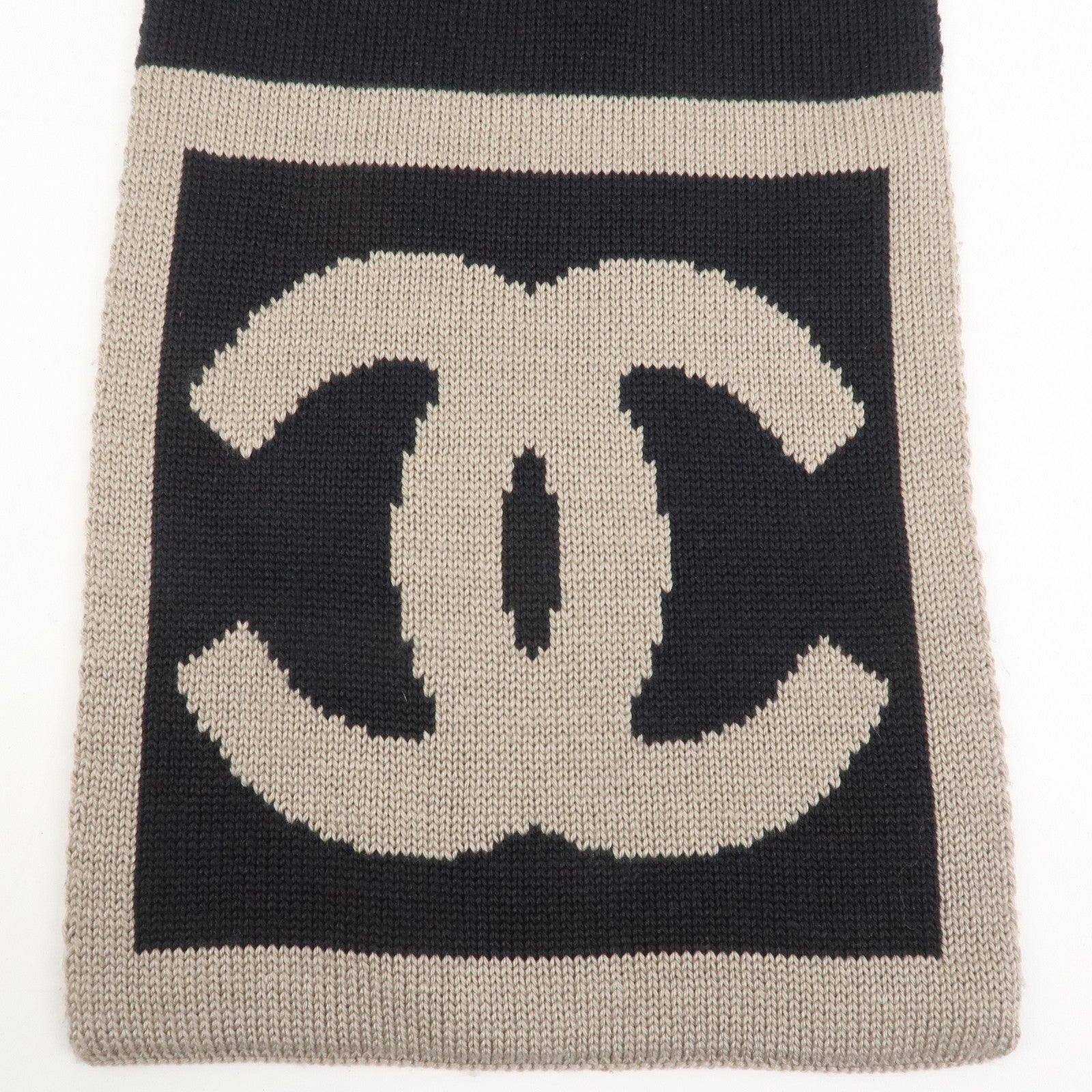 CHANEL COCO Mark Cashmere Wool Silk Scarf Black Brown