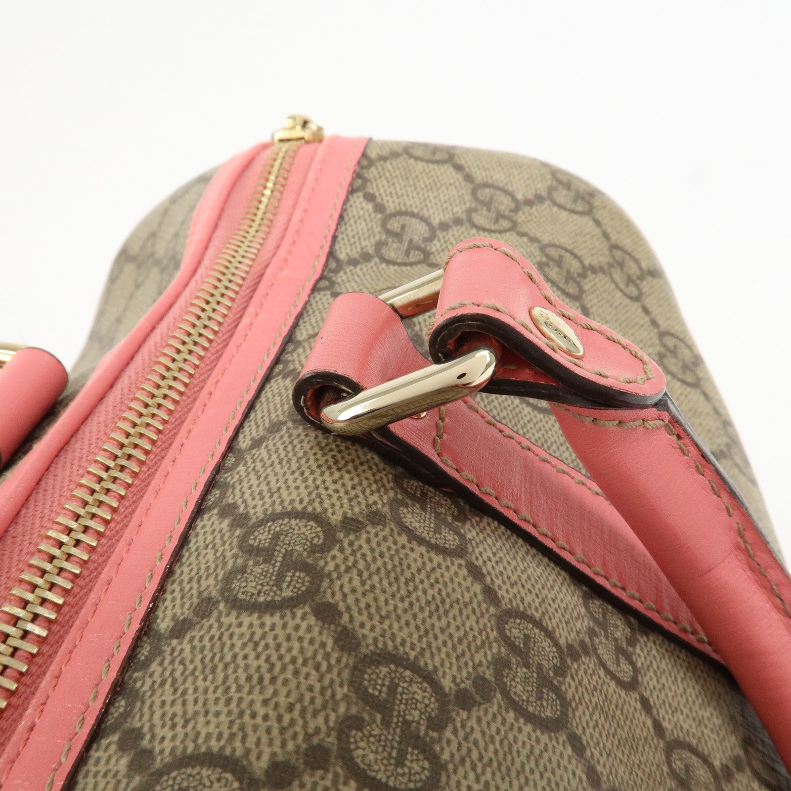 GUCCI GG Supreme Leather Boston Bag Hand Bag Beige Pink 193603