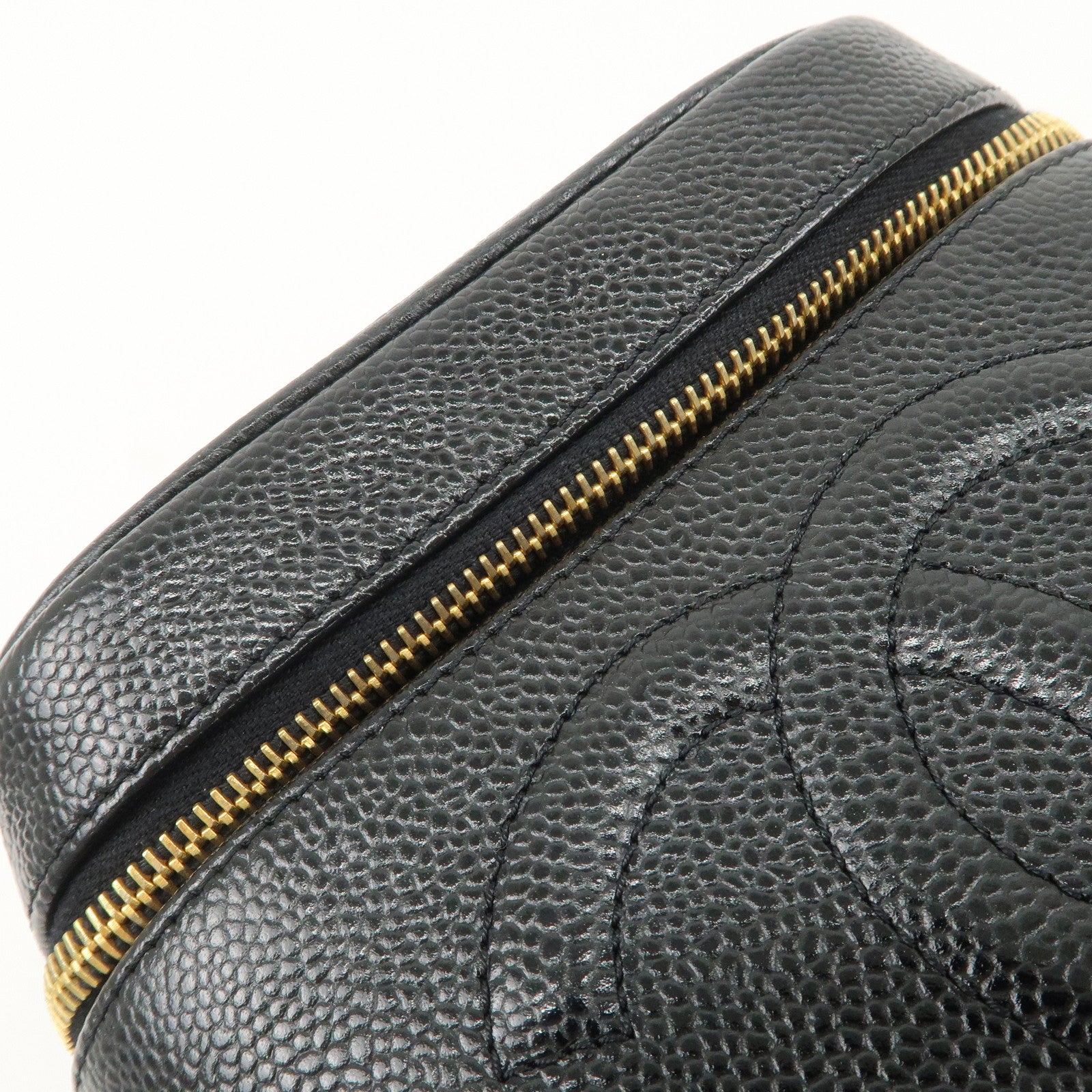 CHANEL Caviar Skin Vanity Bag Hand Bag Cosmetic Pouch Black A01998 Used