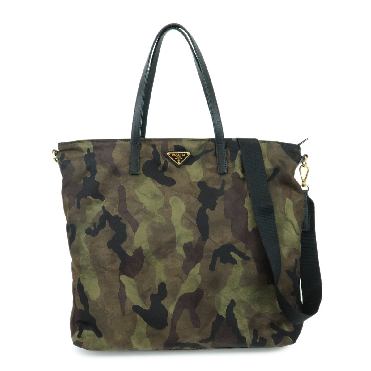 PRADA Triangle Logo Nylon Saffiano Leather 2Way Hand Shoulder Bag Khaki