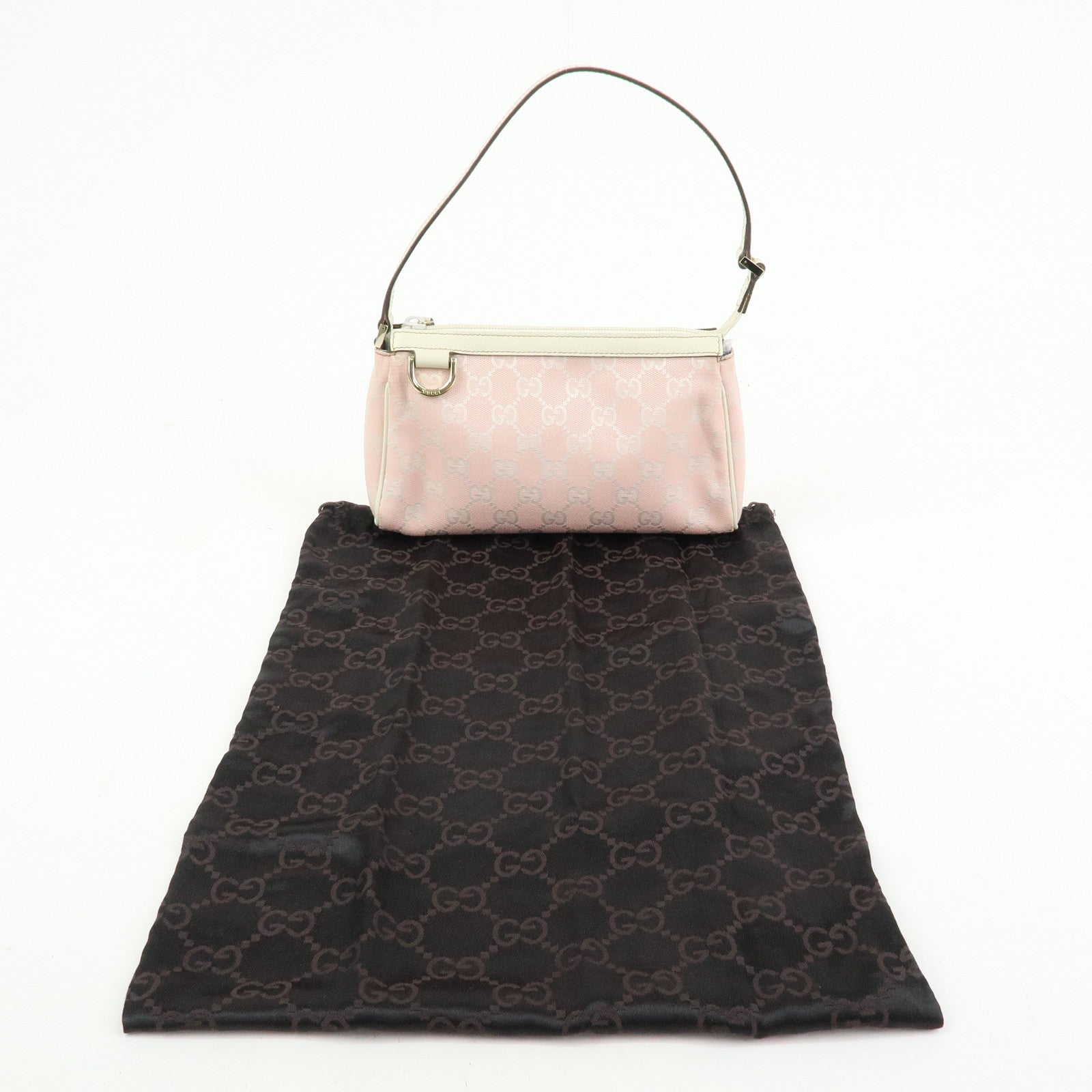 GUCCI Abbey GG Canvas Leather Hand Bag Pouch Pink Ivory 145750