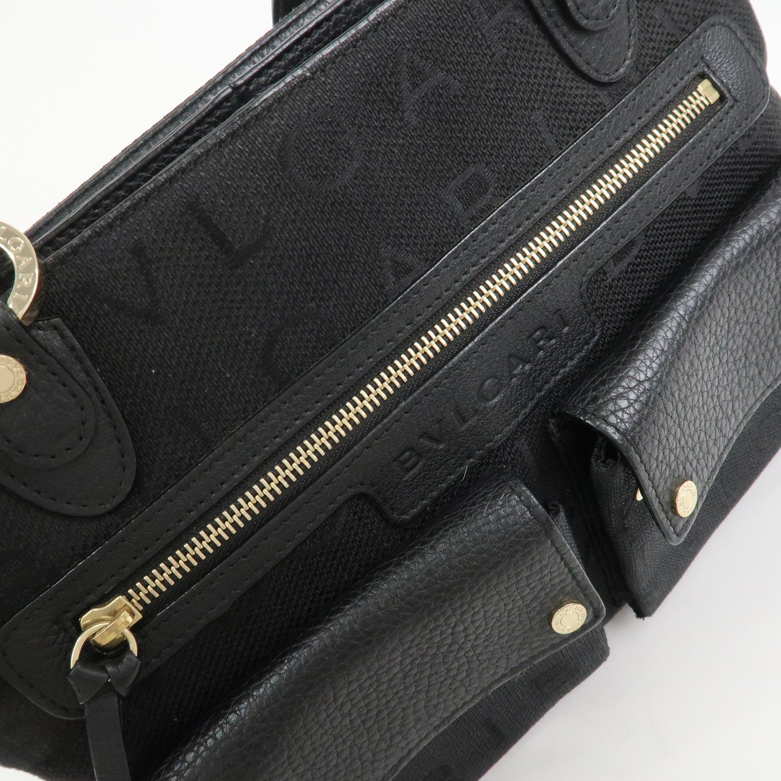 BVLGARI Logo Mania Canvas Leather 2Way Bag Shoulder Bag Black