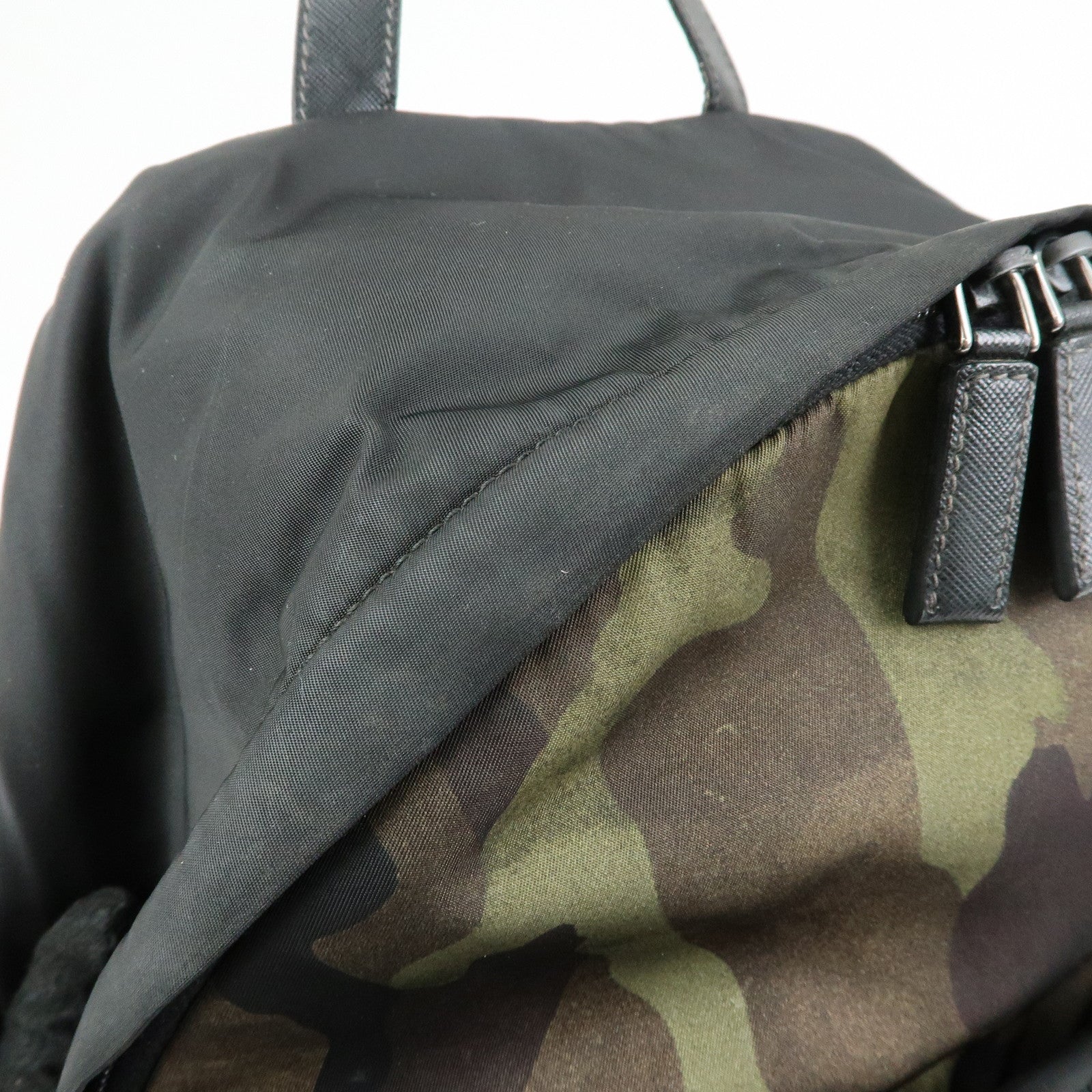PRADA Triangle Logo Nylon Leather Backpack Camouflage VZ0066