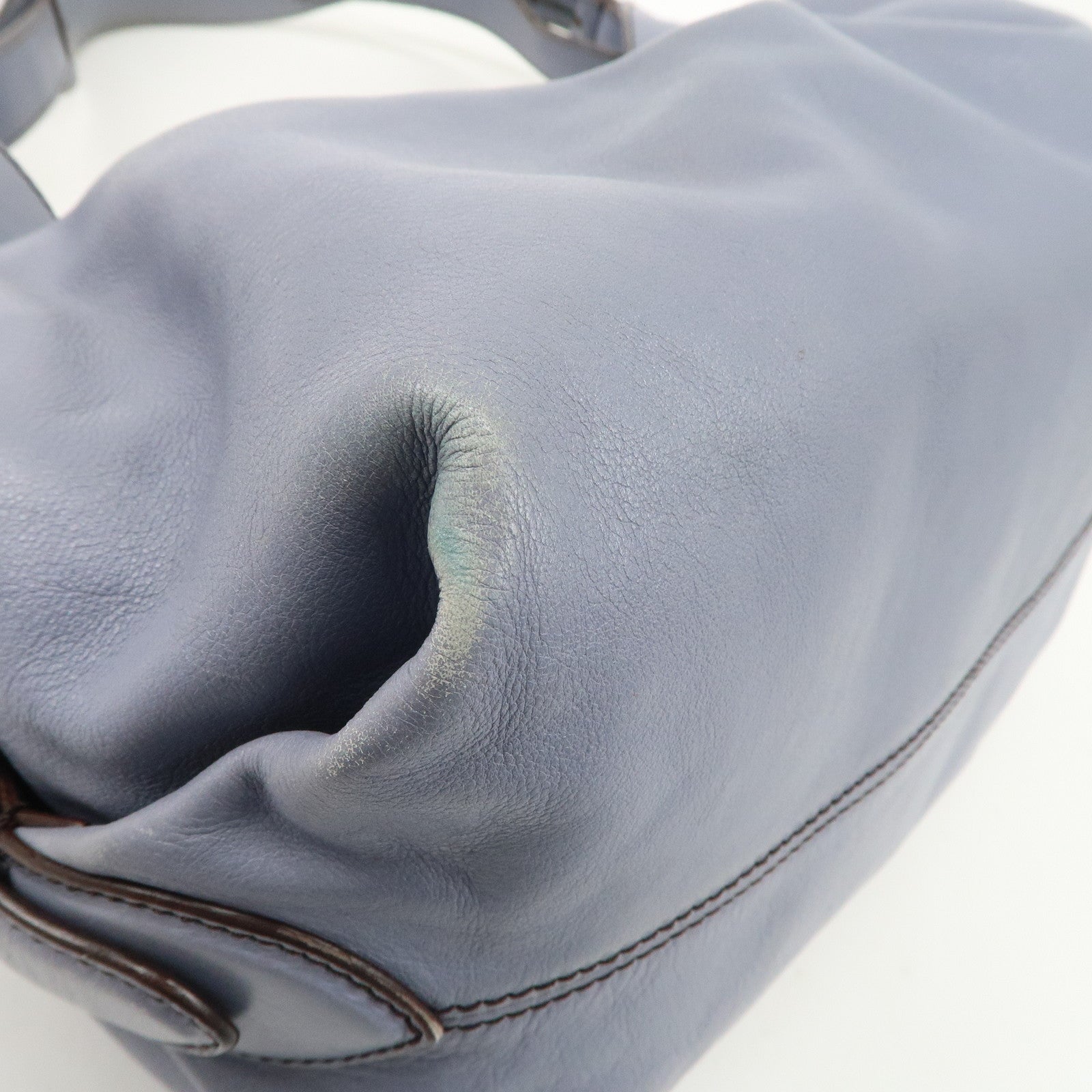 FENDI Leather Shoulder Bag Hand Bag Blue Gold HDW Used