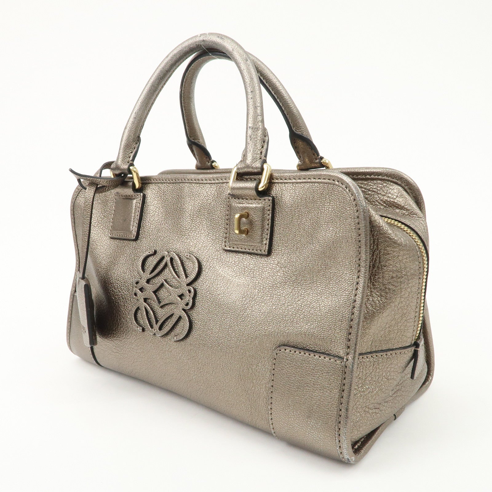 LOEWE Anagram Amazona 28 Leather Hand Bag Gold Used