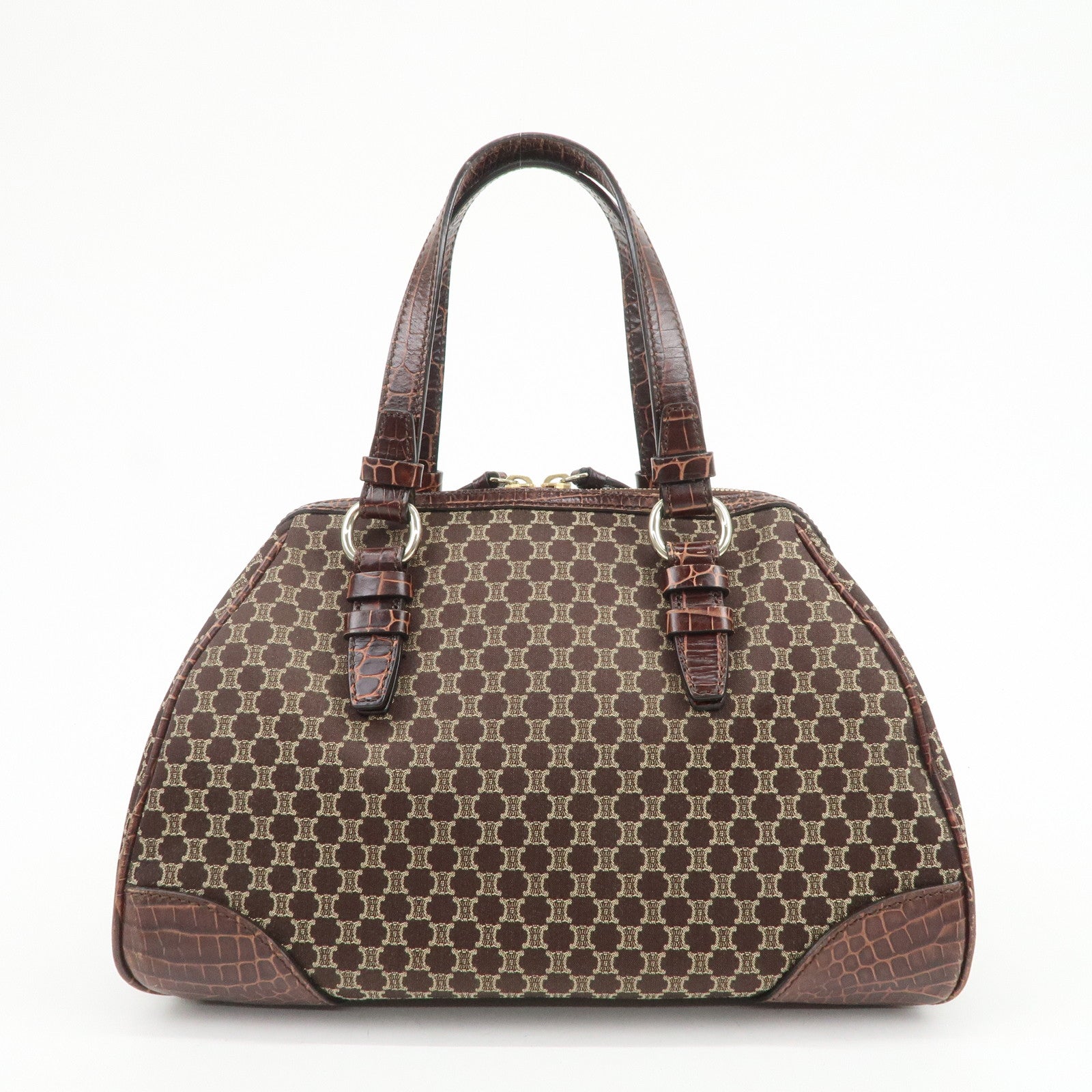 CELINE Macadam Canvas Embossed Leather Hand Bag Shoulder Bag Brown