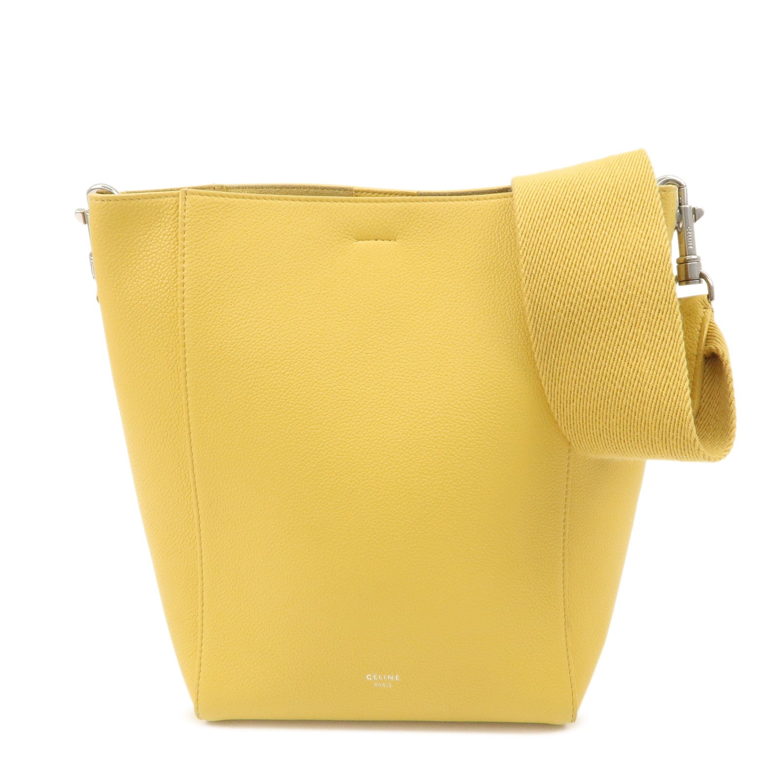 CELINE Leather Sangle Bucket Shoulder Bag Hand Bag Yellow