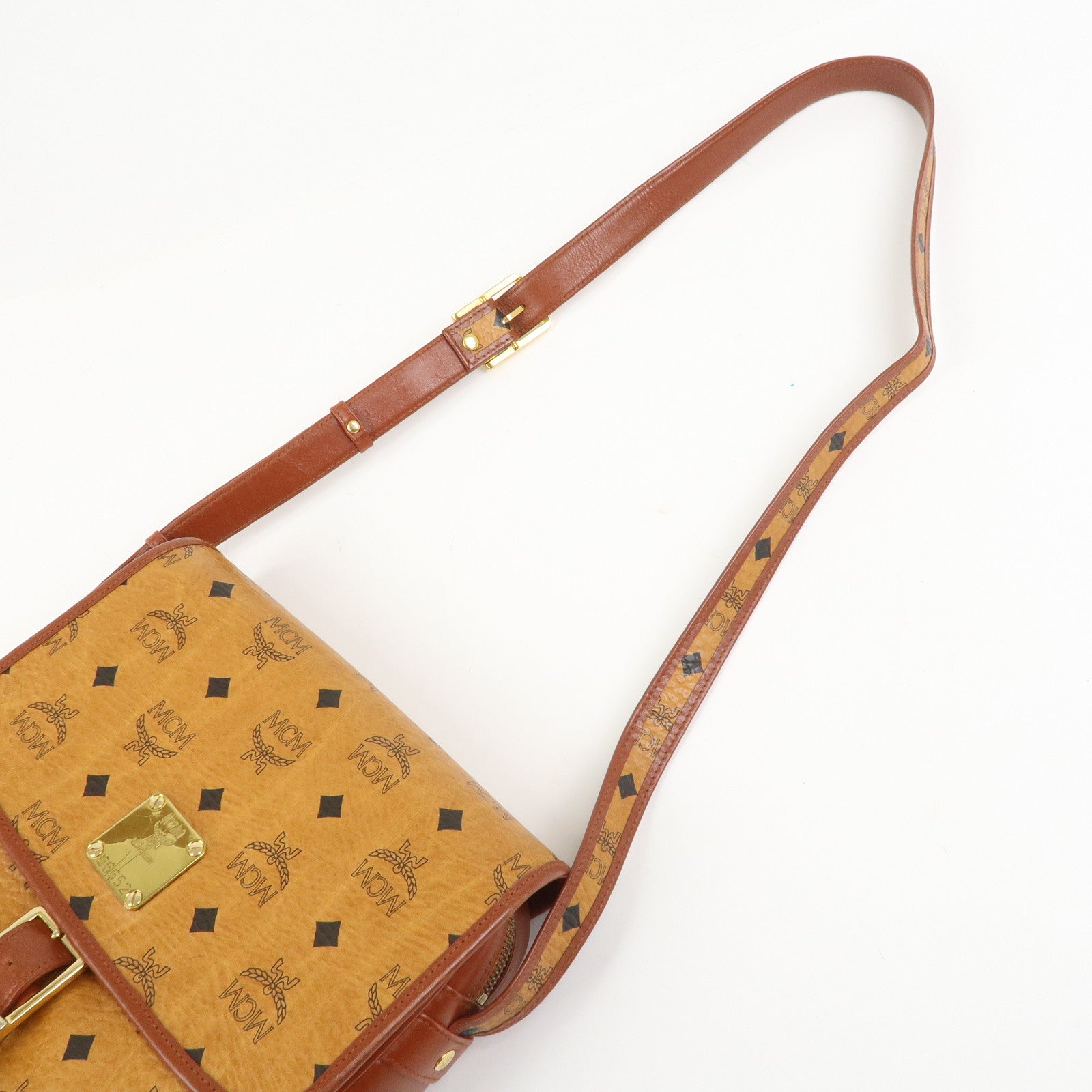 MCM Visetos Leather Shoulder Bag Crossbody Bag Brown