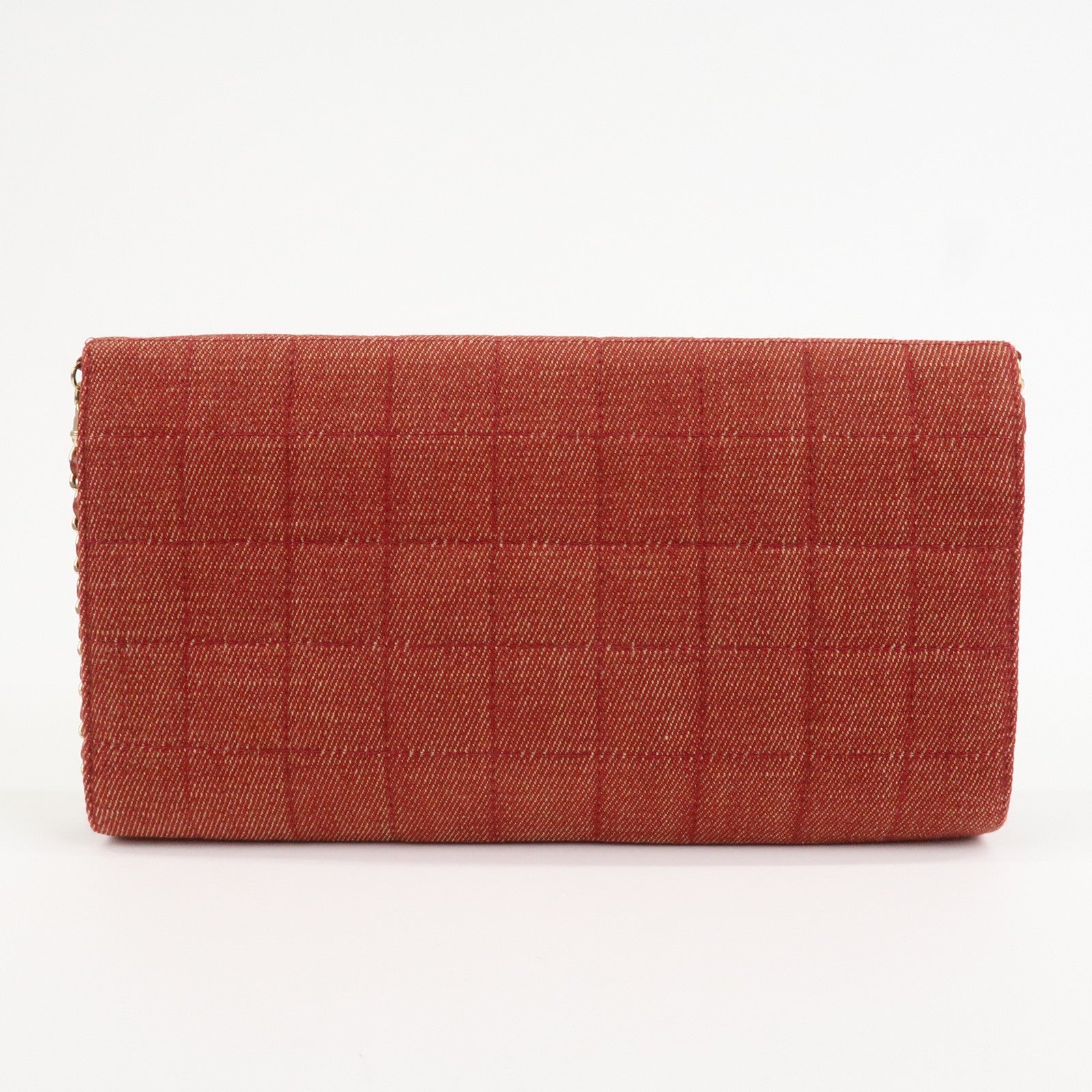 CHANEL Denim Lamb Skin Leather Chain Shoulder Bag Red