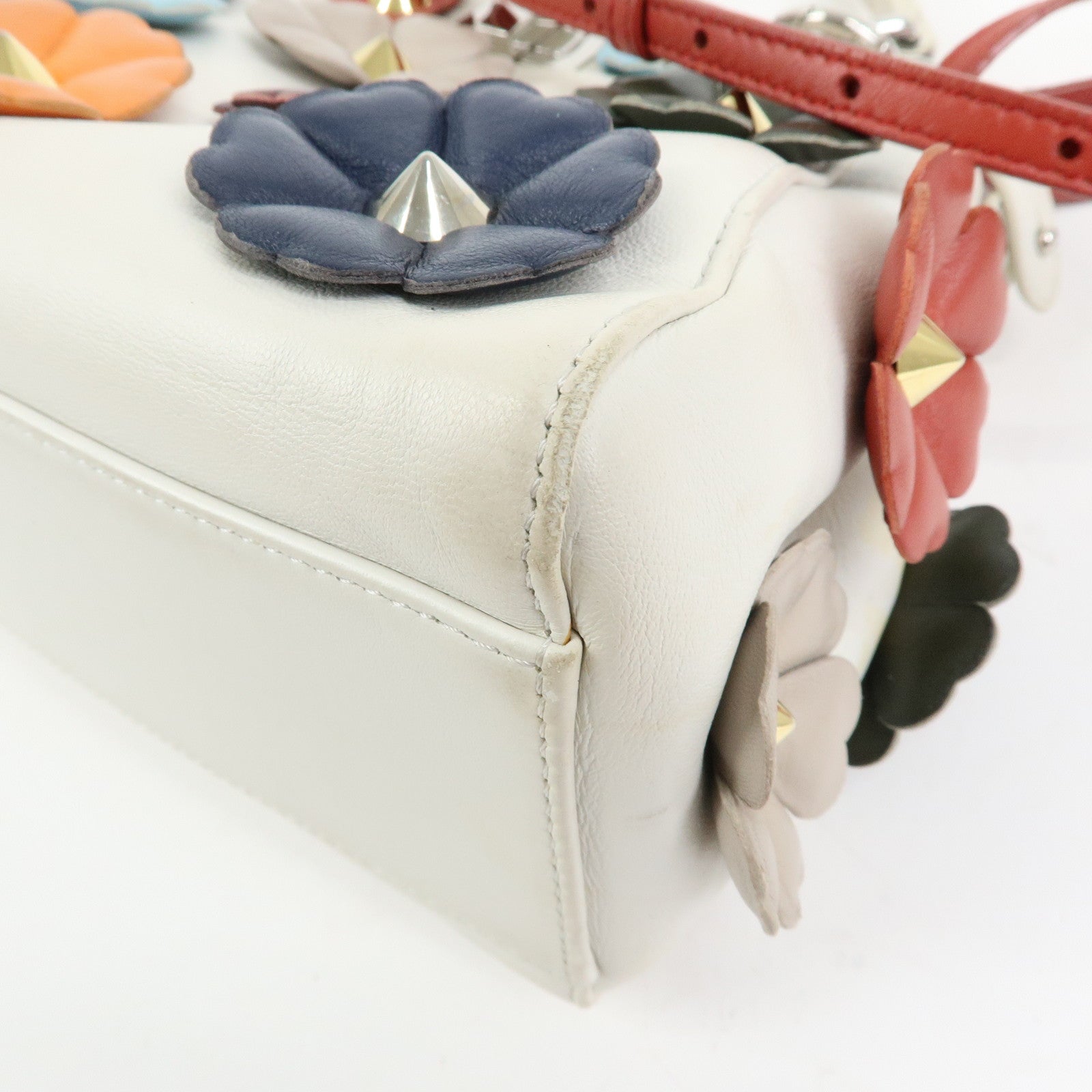 FENDI Peekaboo Mini 2Way Shoulder Bag Hand Bag Flower Ivory 8BN244