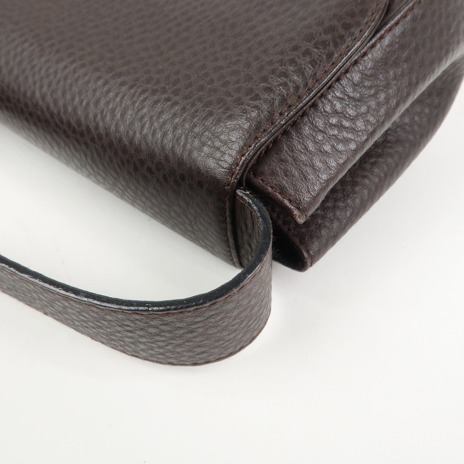 Ferragamo Gancini Logo Leather Shoulder Bag Hand Bag Brown