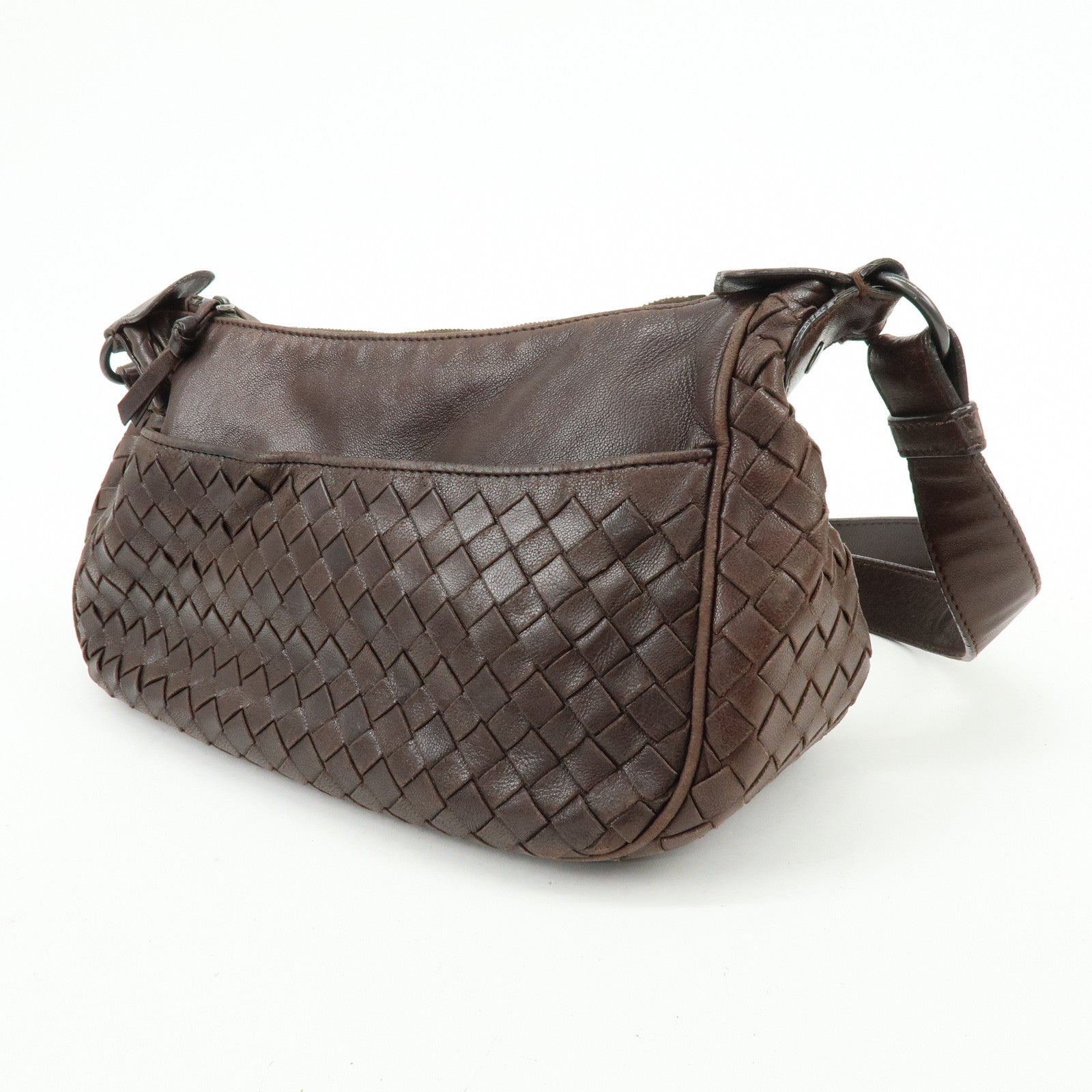 BOTTEGA VENETA Intrecciato Leather Shoulder Crossbody Bag Brown