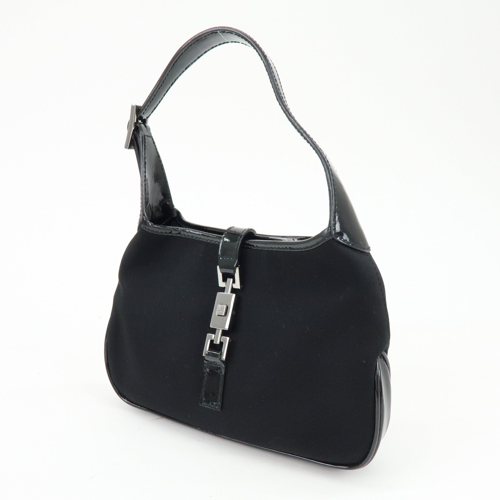 GUCCI Jackie Nylon Patent Leather Hand Bag Black 005・0775