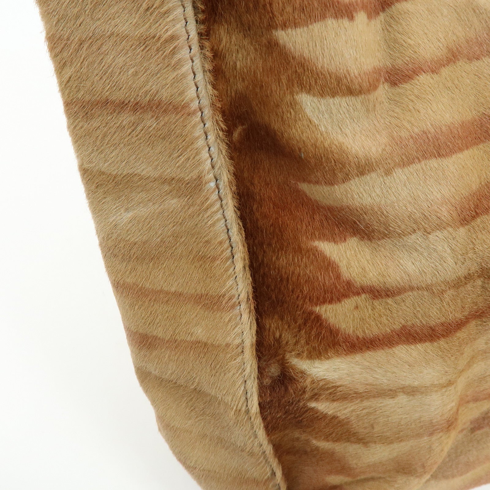 FENDI Calf Hair Leather Animal Pattern Tote Bag Hand Bag Brown