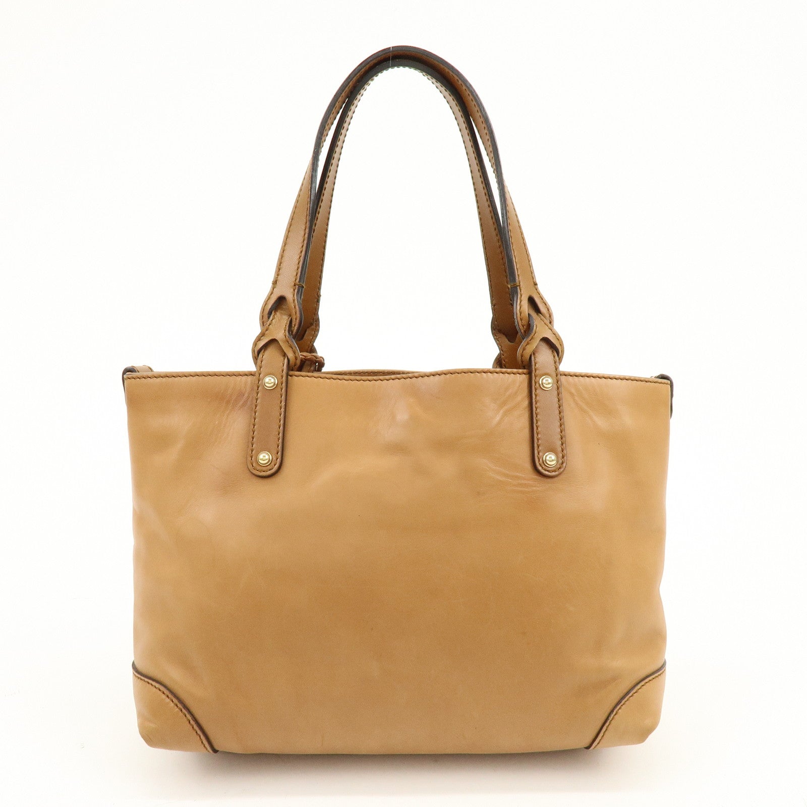 GUCCI Script Logo Leather Fur Tote Bag Fur Pouch Brown 269878