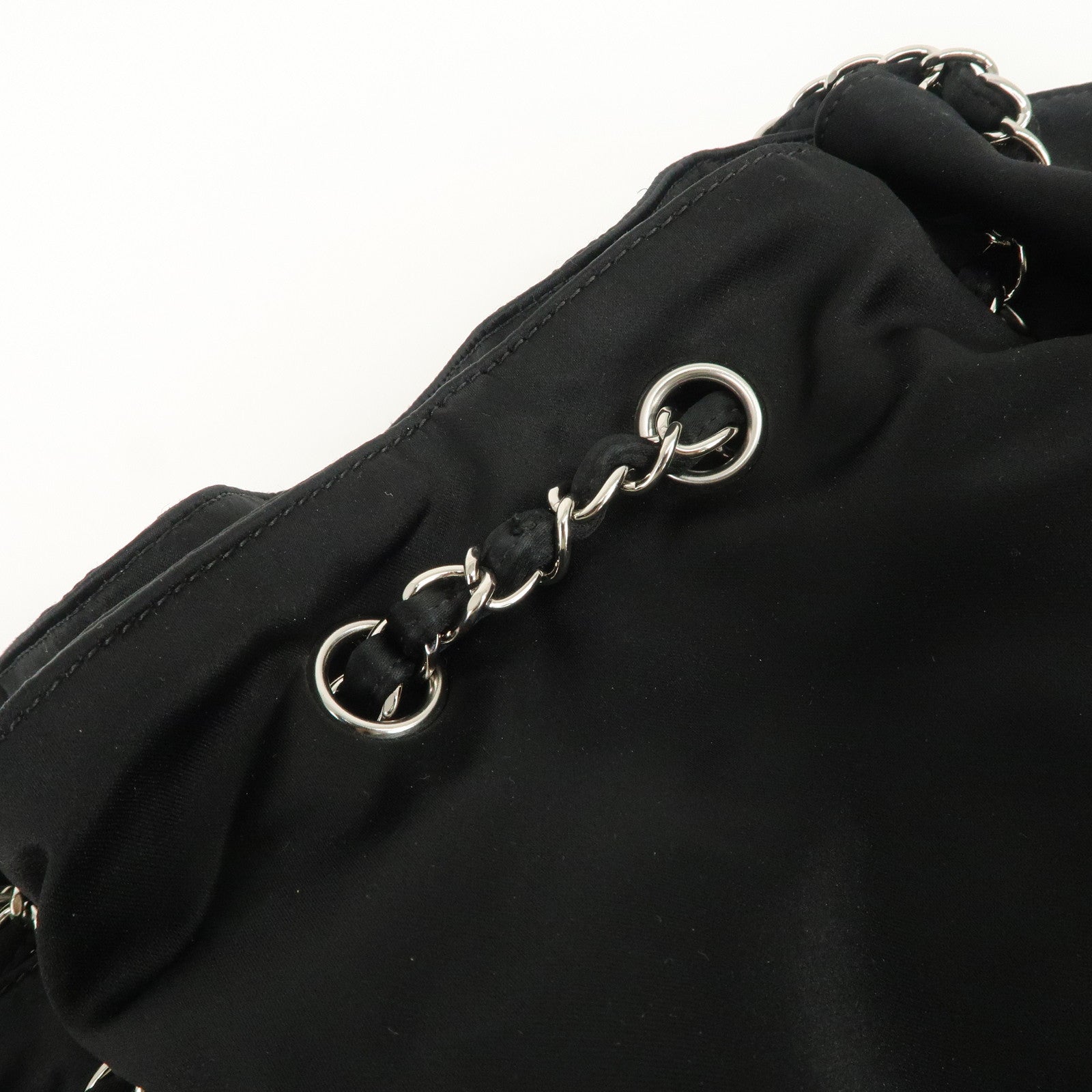 CHANEL Melrose Cabas Cotton Jersey Shoulder Bag Black Used