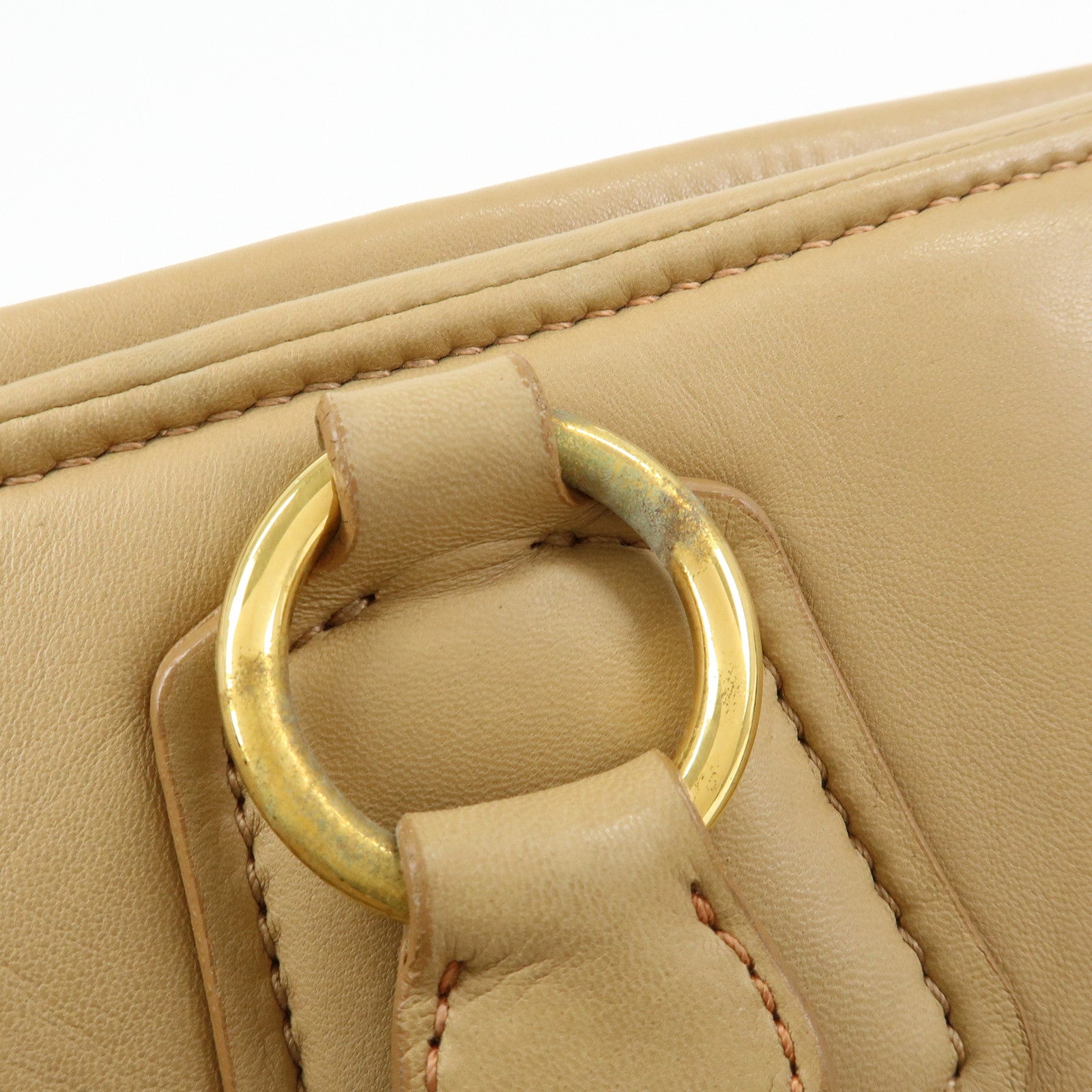 MIU MIU Logo Leather Hand Bag Boston Bag Beige