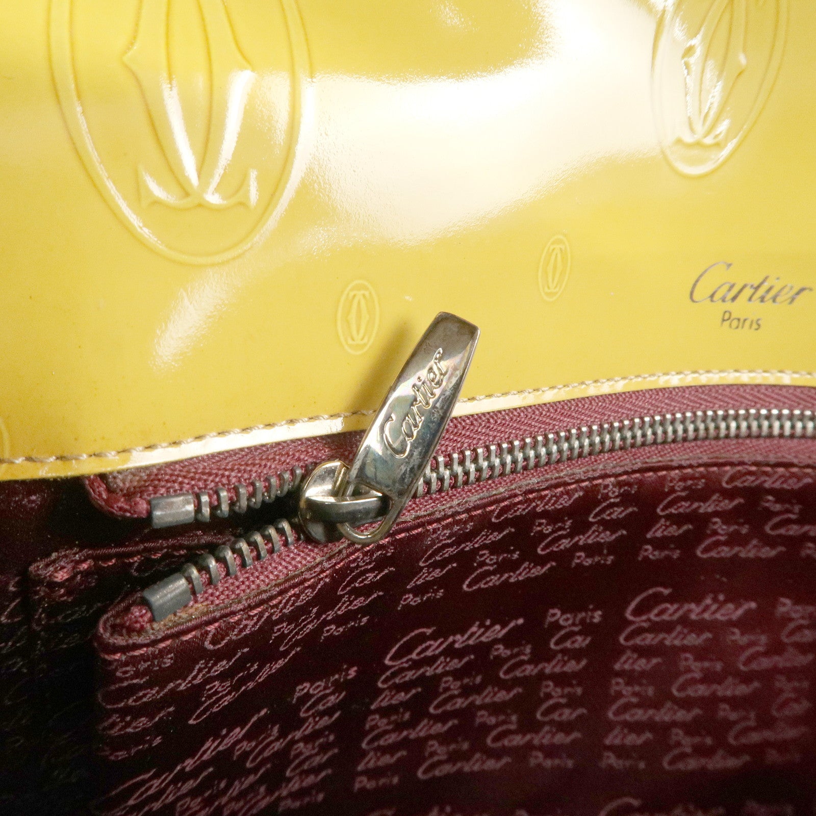 Cartier Happy Birthday Patent Leather Shoulder Bag Hand Bag Yellow