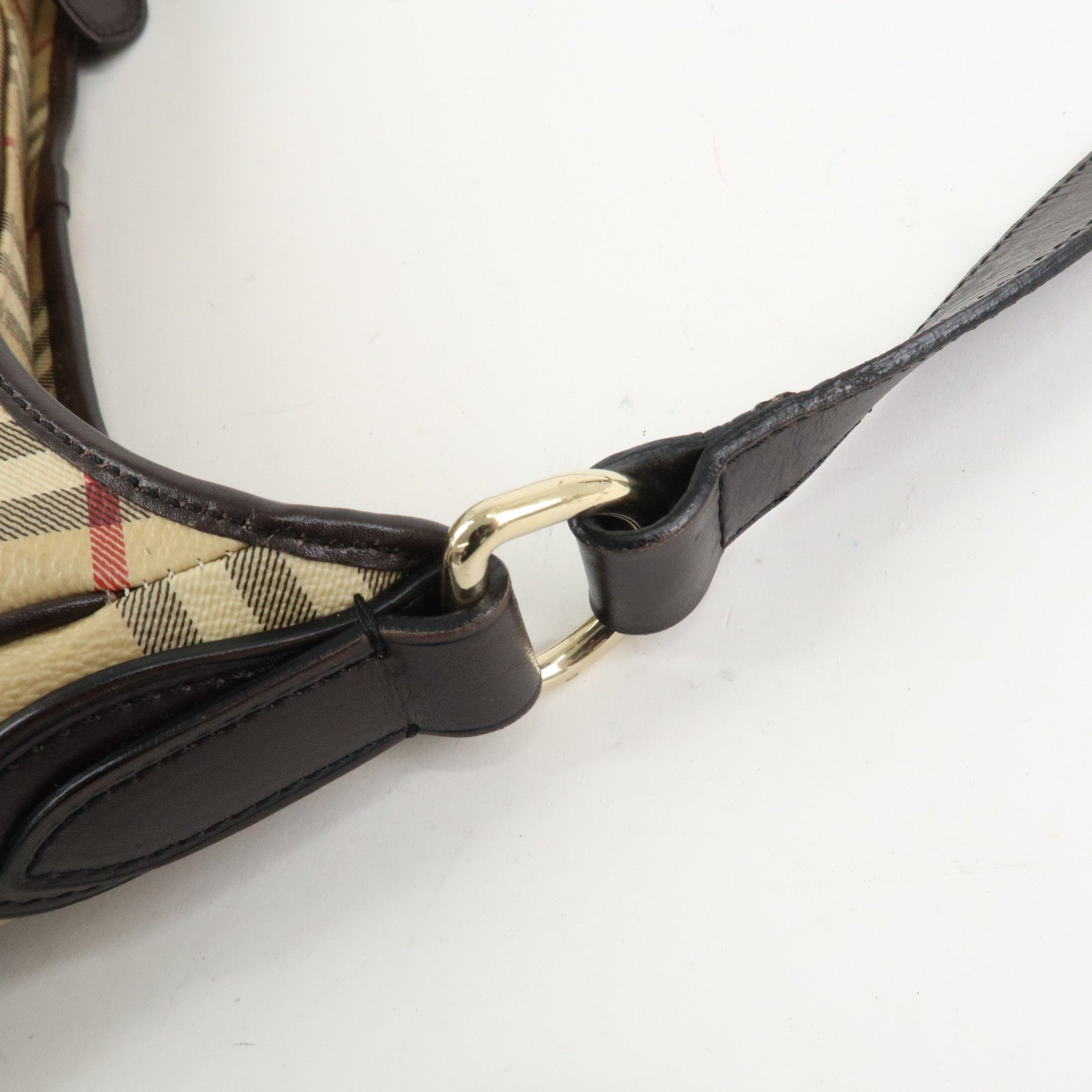BURBERRY Nova Plaid Canvas Leather Shoulder Bag Hand Bag Used
