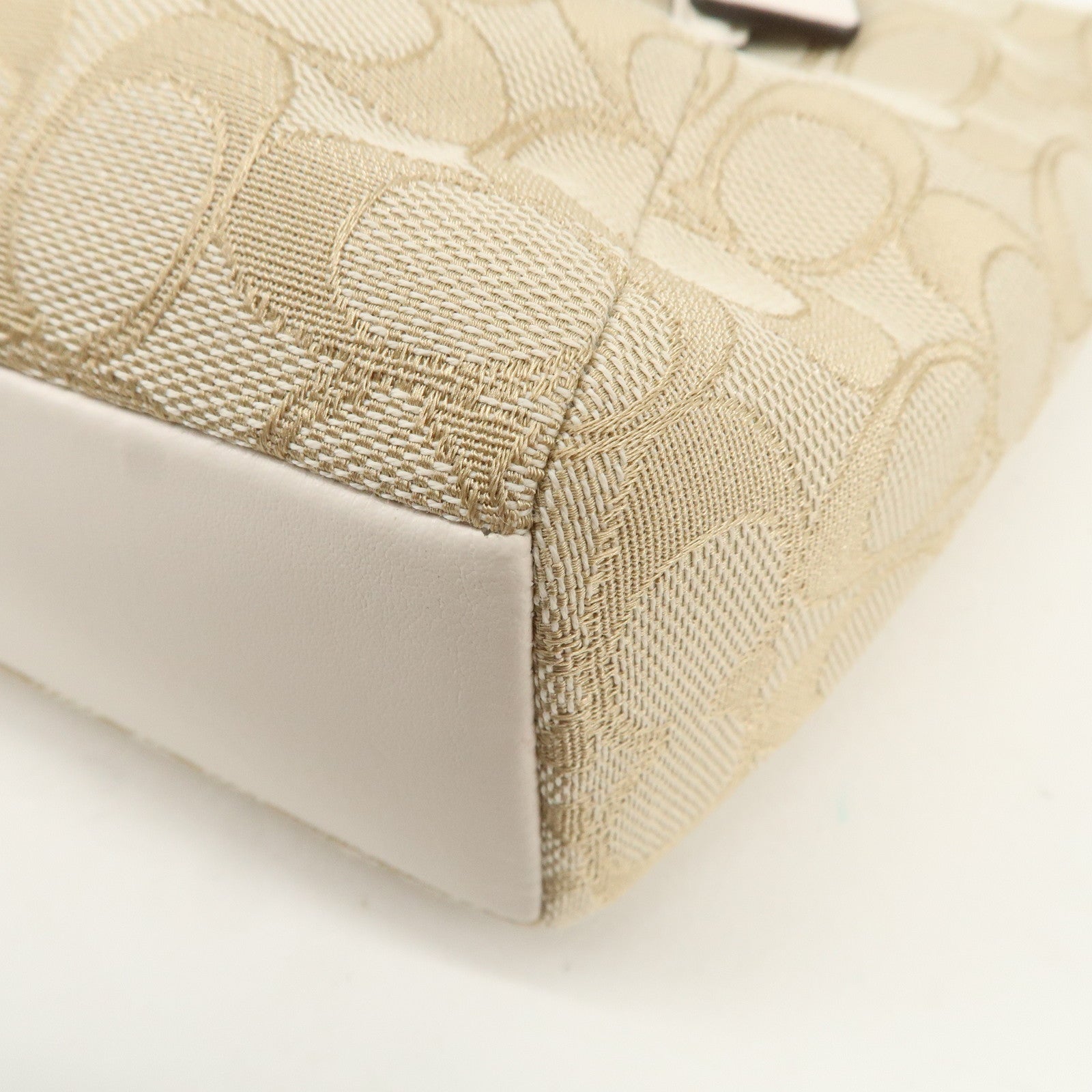 COACH Signature Canvas Leather 2Way Shoulder Bag Hand Bag Beige