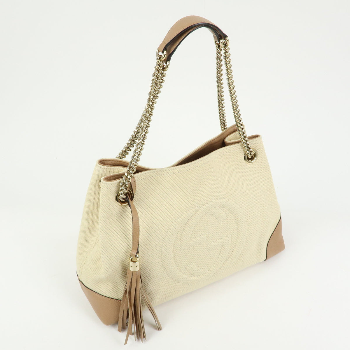 GUCCI SOHO Interlocking G Canvas Leather Chain Shoulder Bag 308982