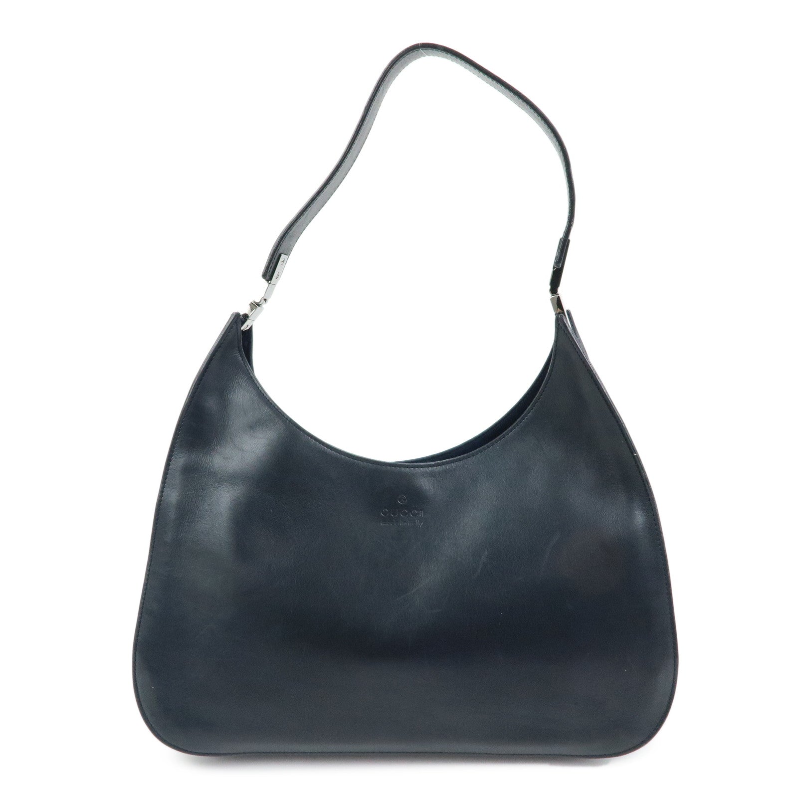 GUCCI Logo Leather Shoulder Bag Hand Bag Navy 001・3767