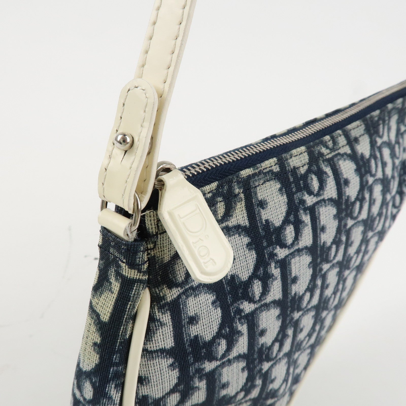 Christian Dior Trotter Jacquard Leather Saddle Bag Mini Navy White Used