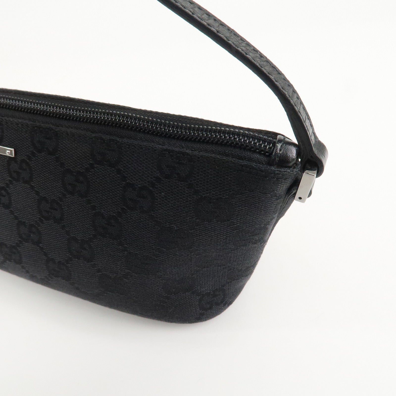 GUCCI Boat Bag GG Canvas Leather Hand Bag Black 07198