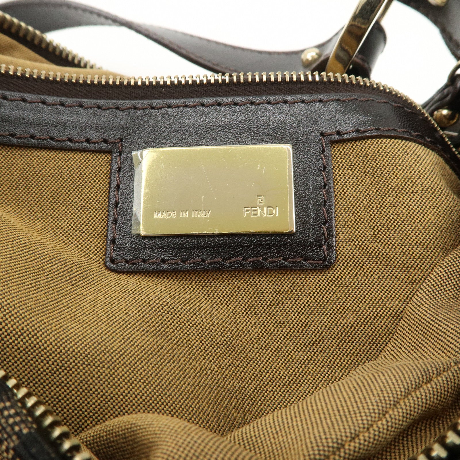 FENDI Zucca Canvas Leather Shoulder Bag Hand Bag Black Brown 8BR448