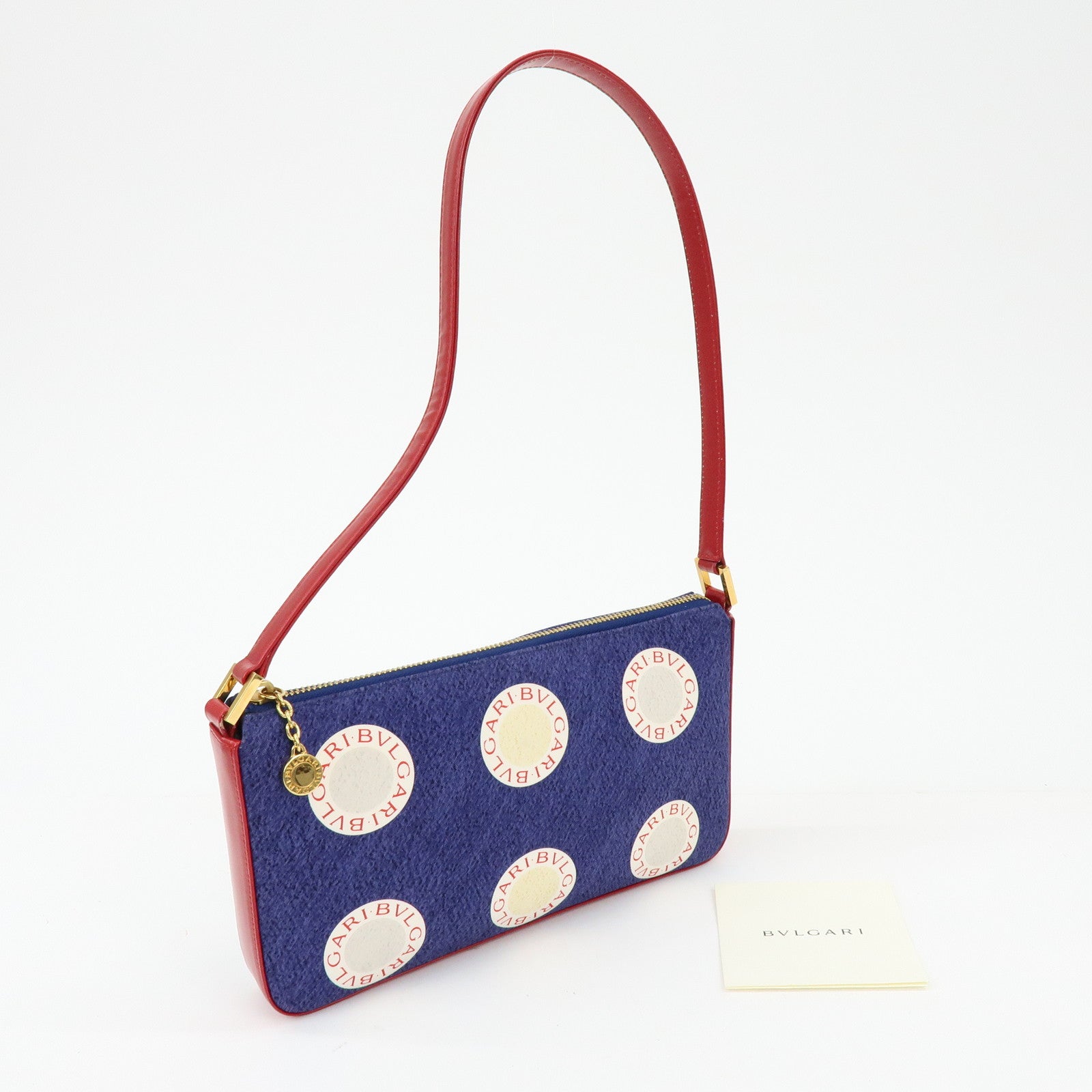 BVLGARI B-zero1 Canvas Leather Shoulder Bag Hand Bag Navy Red