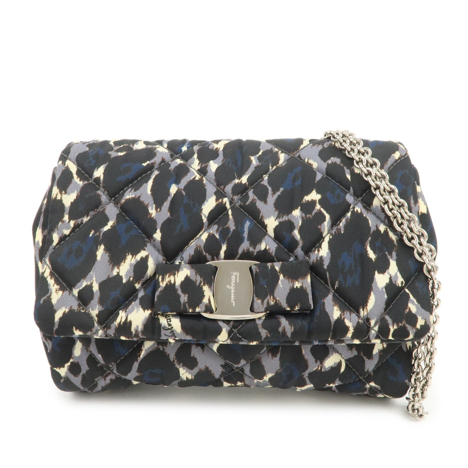 Ferragamo Vara Ribbon Nylon Shoulder Bag Crossbody Bag Black Blue