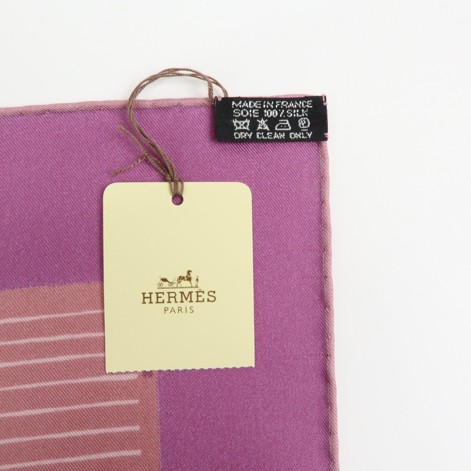 HERMES Carre 90 Silk 100% Striped Scarf Purple