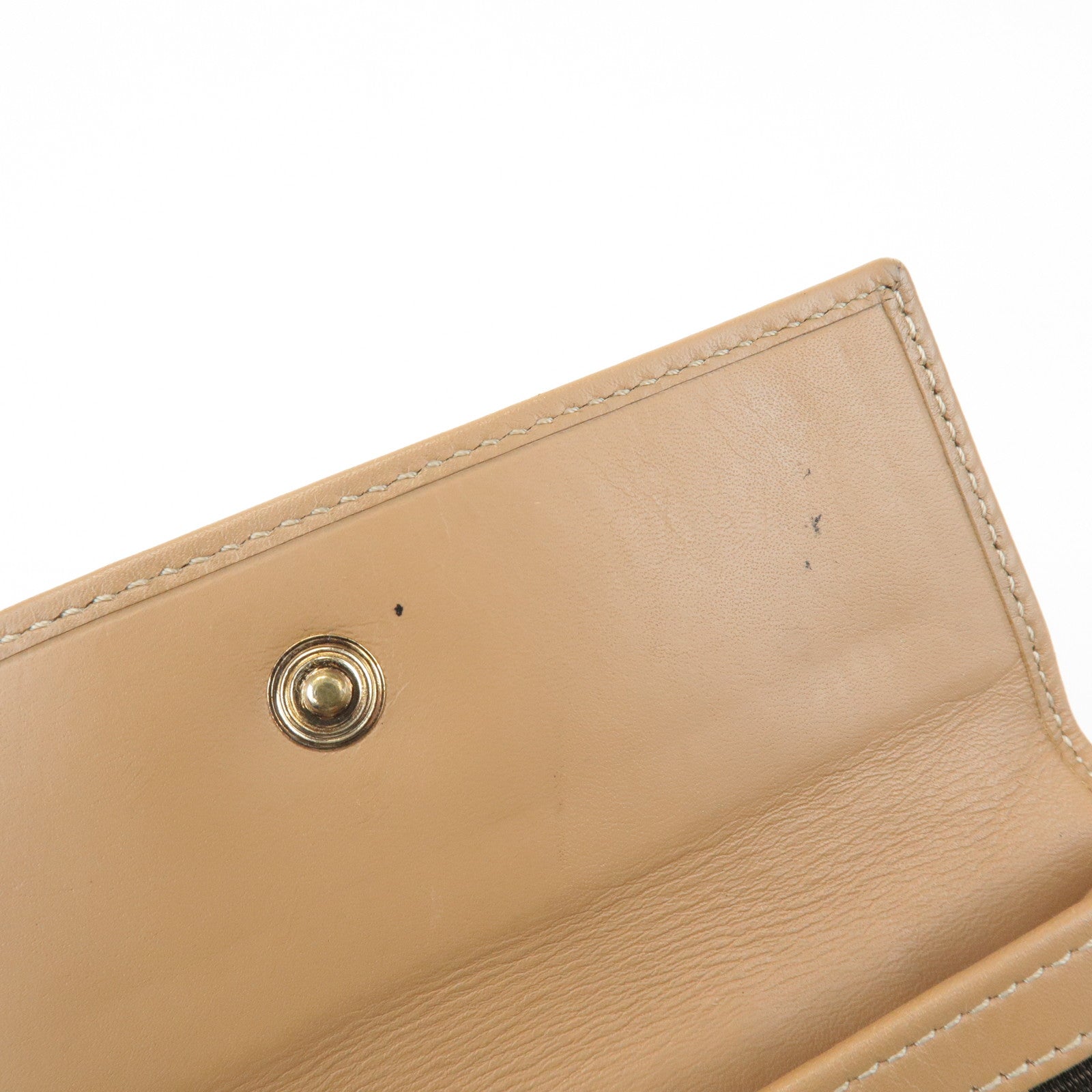 FENDI Zucca Leather Canvas Double Hook Bi Fold Wallet Beige 8M0035 Used