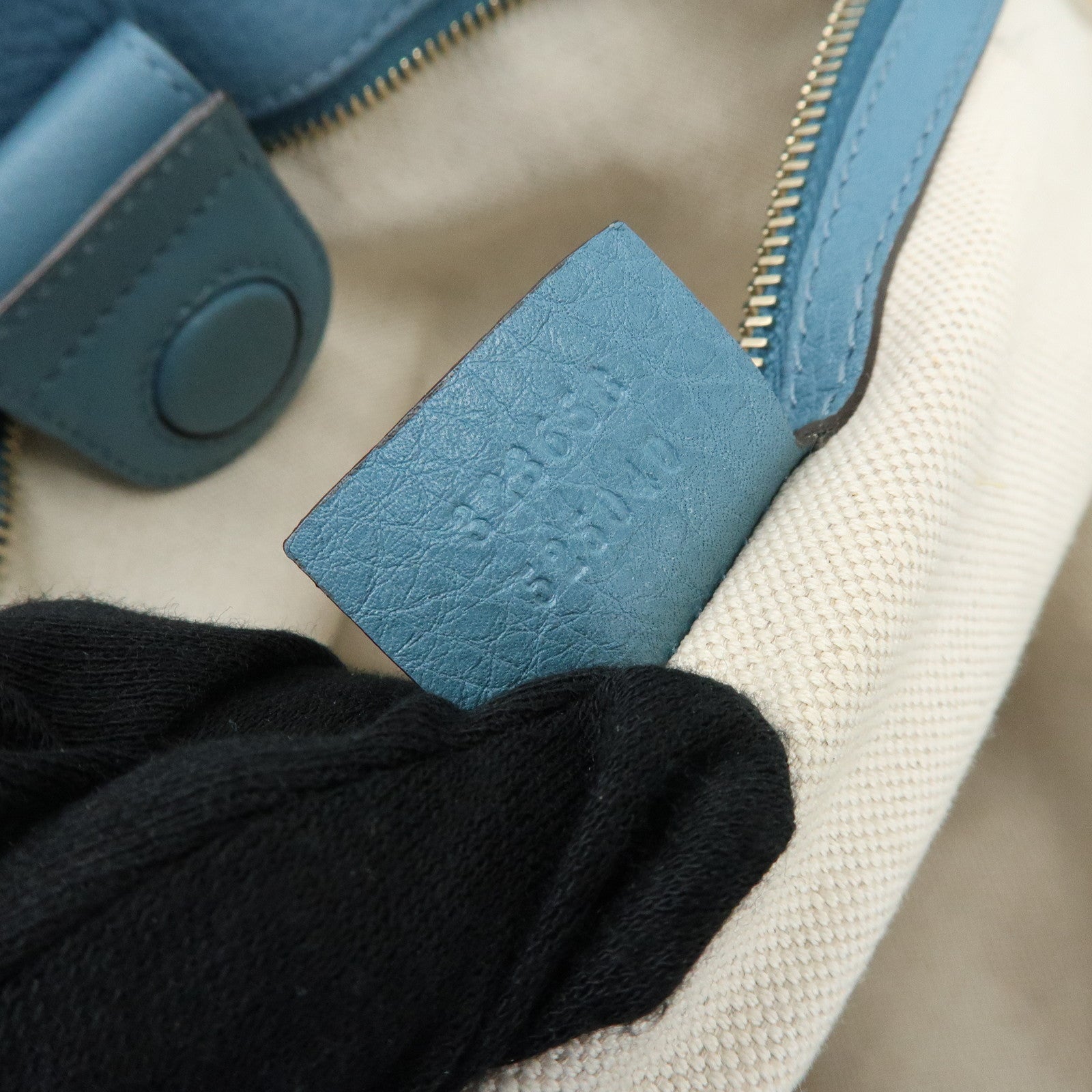 GUCCI Bamboo Shopper Large Leather Tote Bag 2Way Bag Blue 323658
