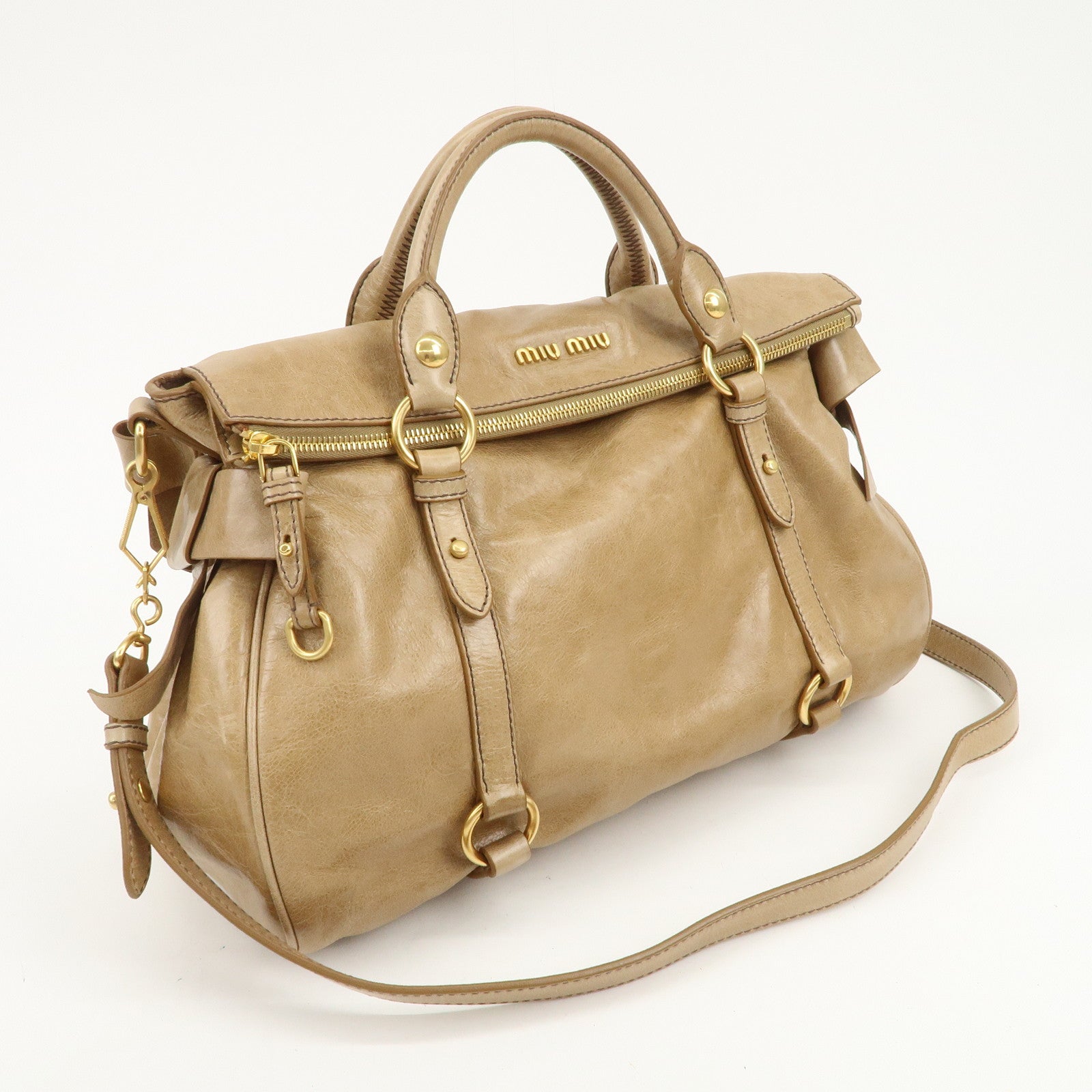 MIU MIU Leather Ribbon 2Way Bag Hand Bag Shoulder Bag Beige RT0365