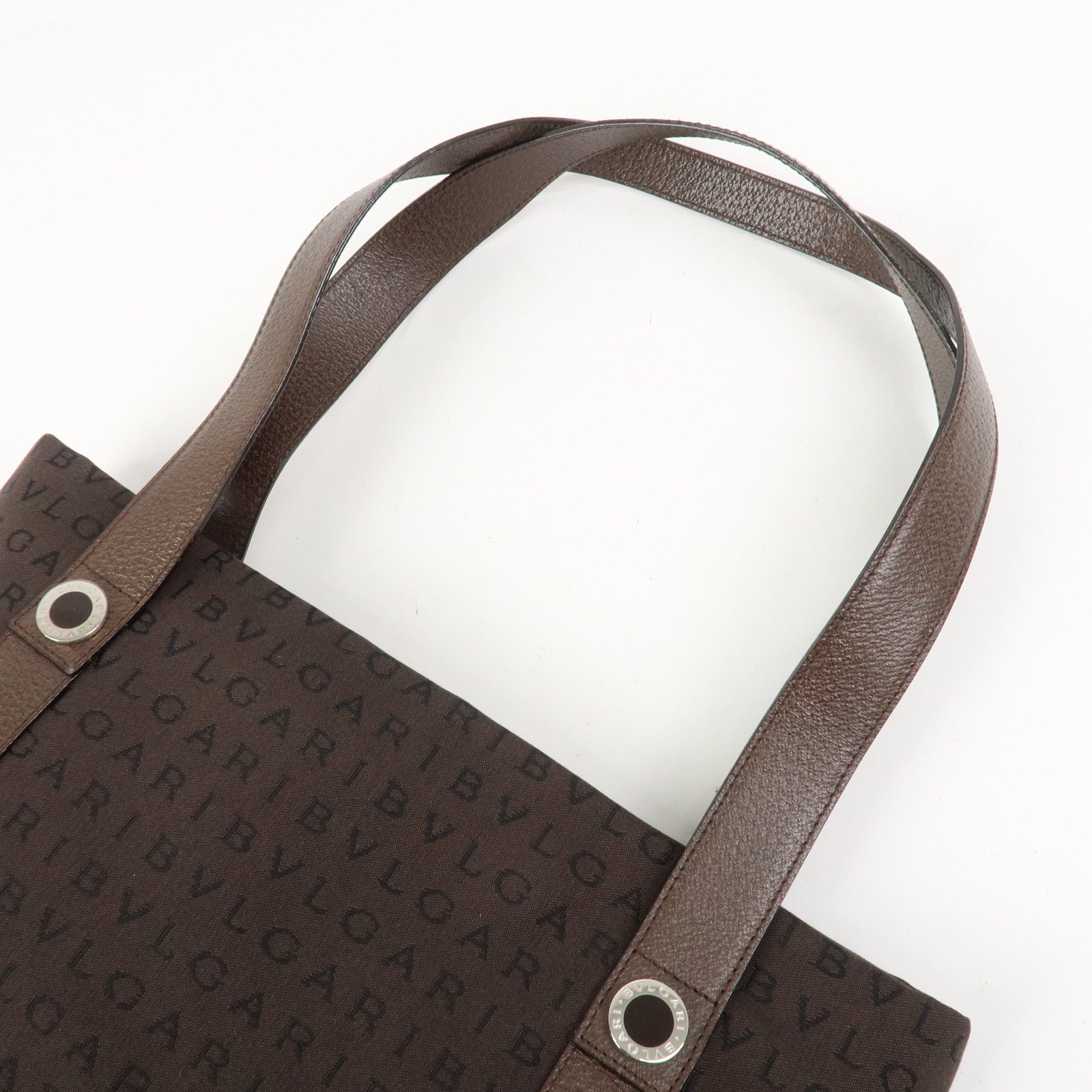 BVLGARI Logo Mania Canvas Leather Shoulder Bag Tote Bag Brown
