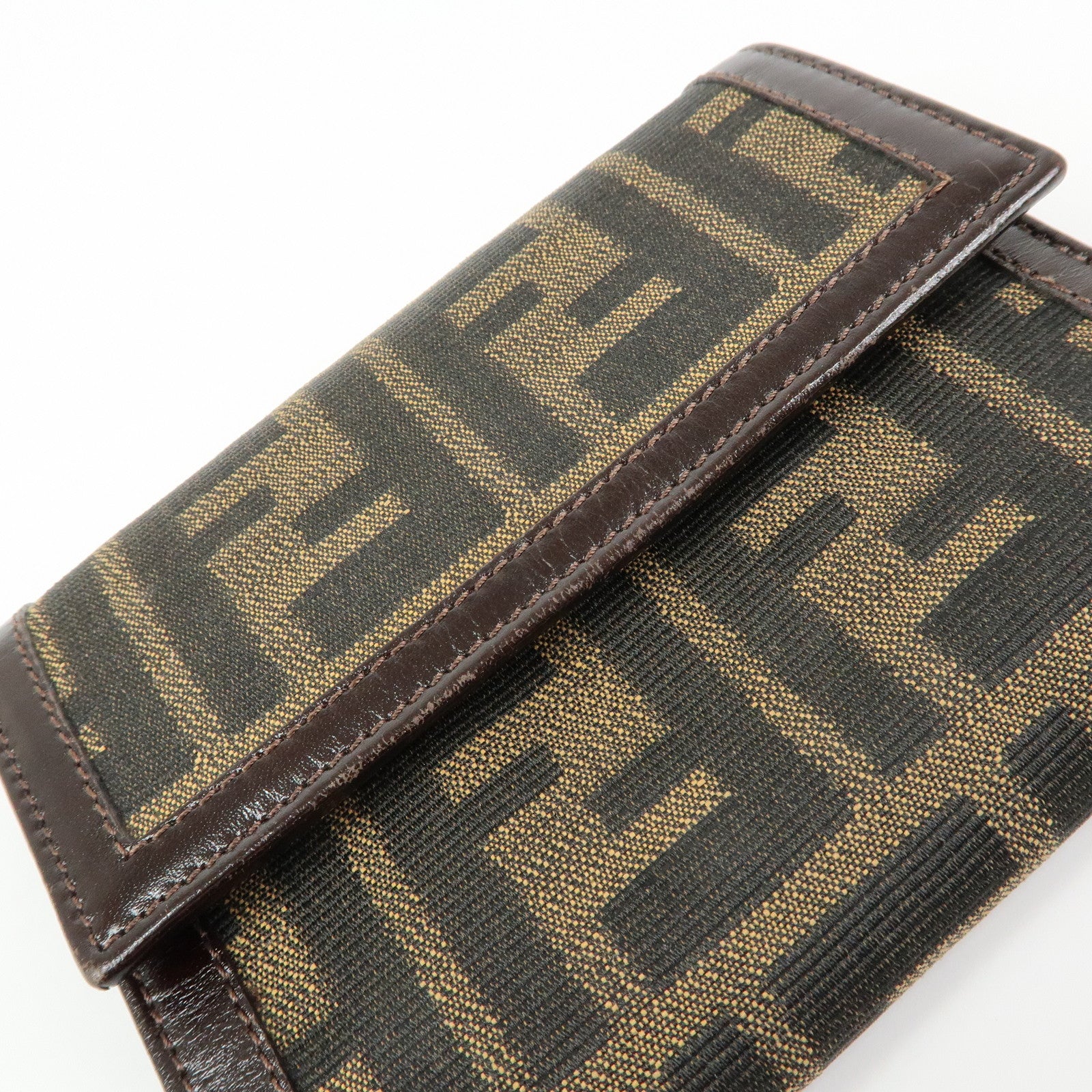 FENDI Zucca Canvas Leather Compact Wallet Brown 2270・30729・008