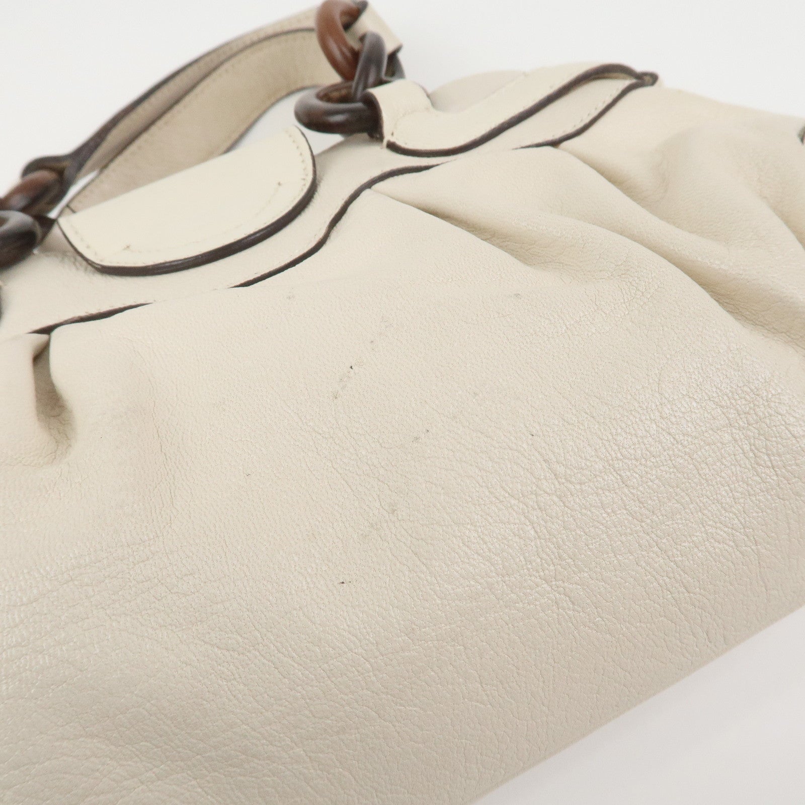 Ferragamo Leather 2 Way Bag Hand Bag Shoulder Bag Ivory
