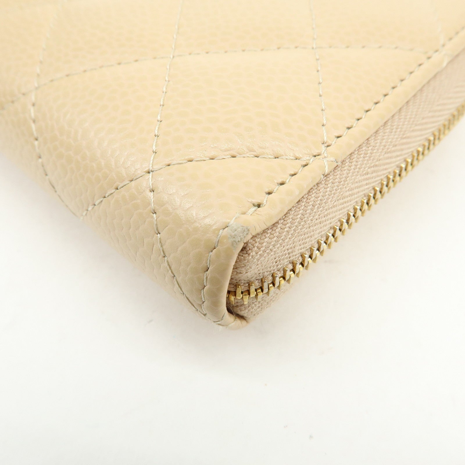 CHANEL Matelasse COCO Mark Caviarskin Zipppy Long Wallet Beige