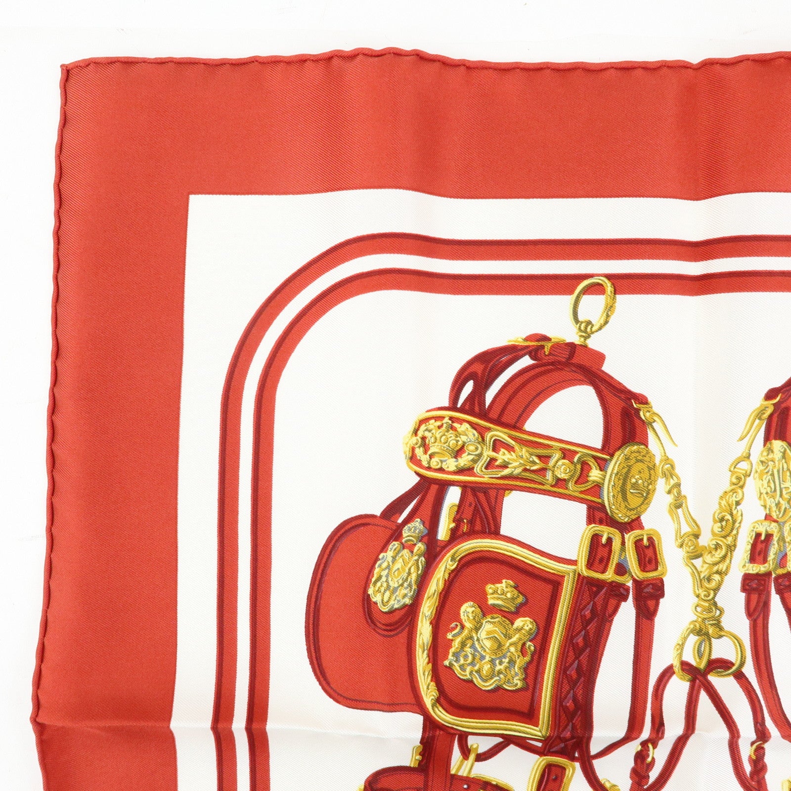 HERMES Carre 42 Silk 100% Scarf BRIDES de GALA Red White