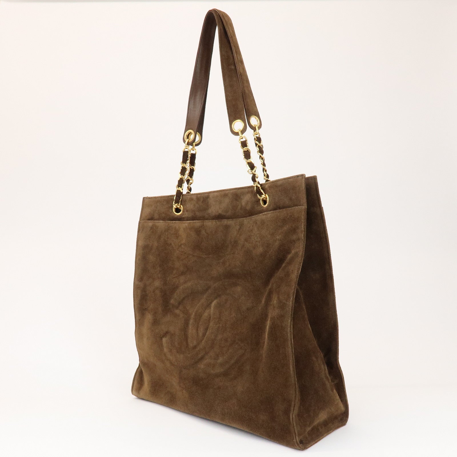 CHANEL COCO Mark Suede Chain Tote Bag Shoulder Bag Brown