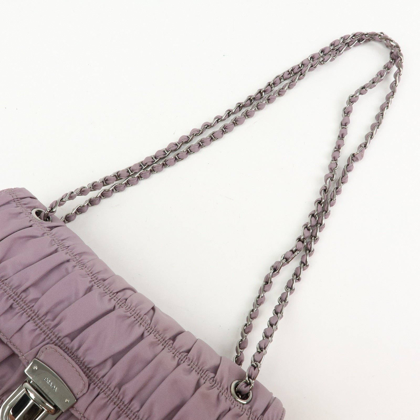 PRADA Tessuto Gaufre Nylon Leather Chain Shoulder Bag Light Purple