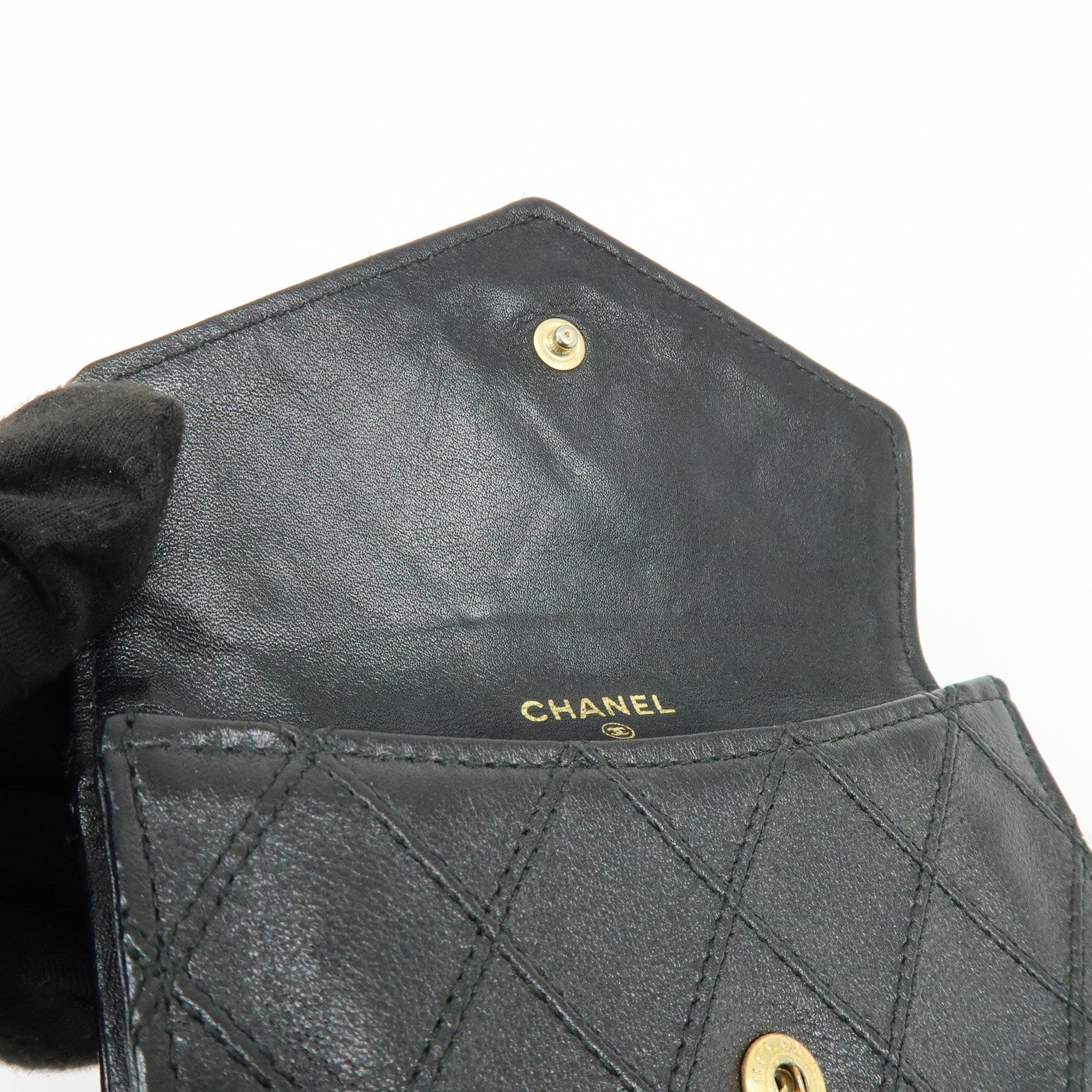 CHANEL Bicolore COCO Mark Calf Leather Compact Bi-fold Wallet Black