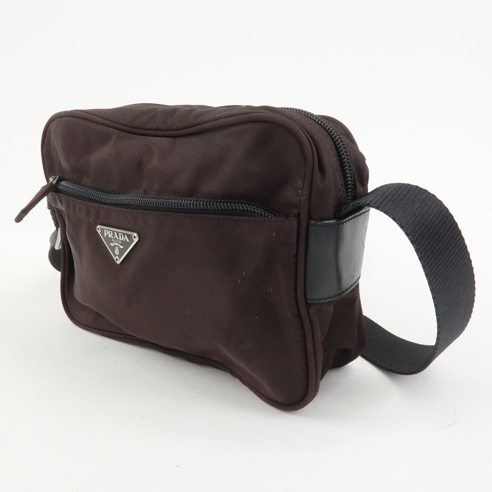 PRADA Triangle Logo Nylon Shoulder Crossbody Bag Brown BT0167