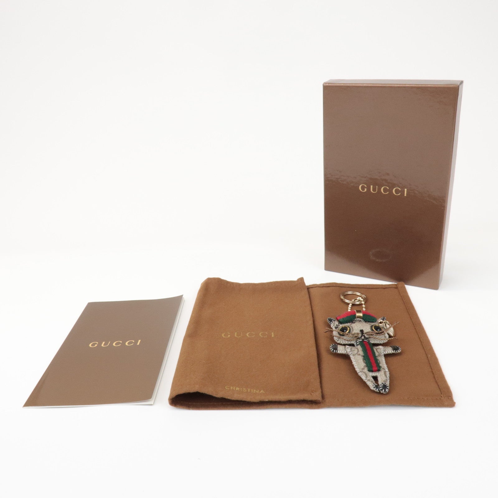 GUCCI Sherry GG Plus Gucciori Christina Bag Charm Key Holder Beige