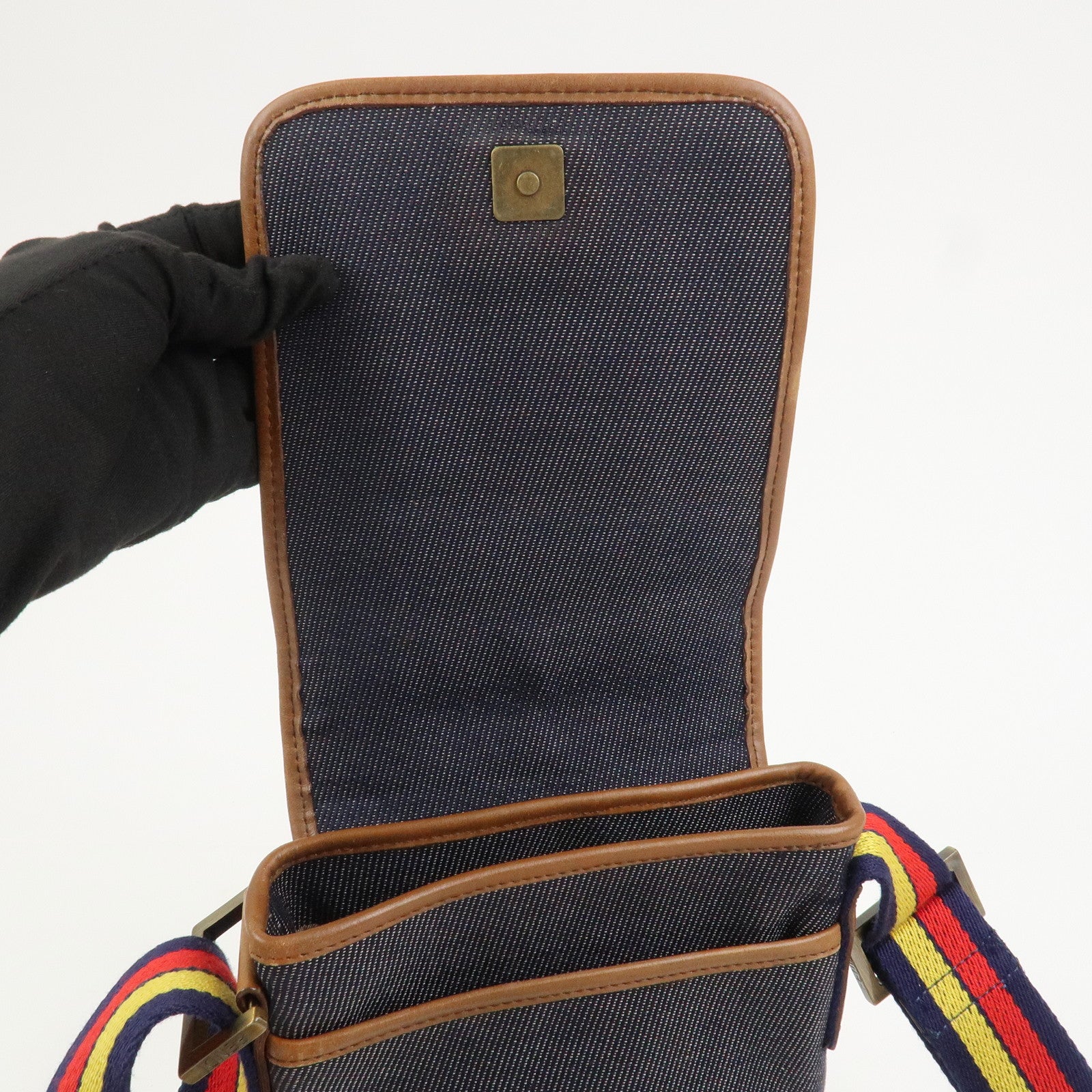 FENDI Zucca Canvas Leather Shoulder Bag Crossbody Bag Navy 7VA155