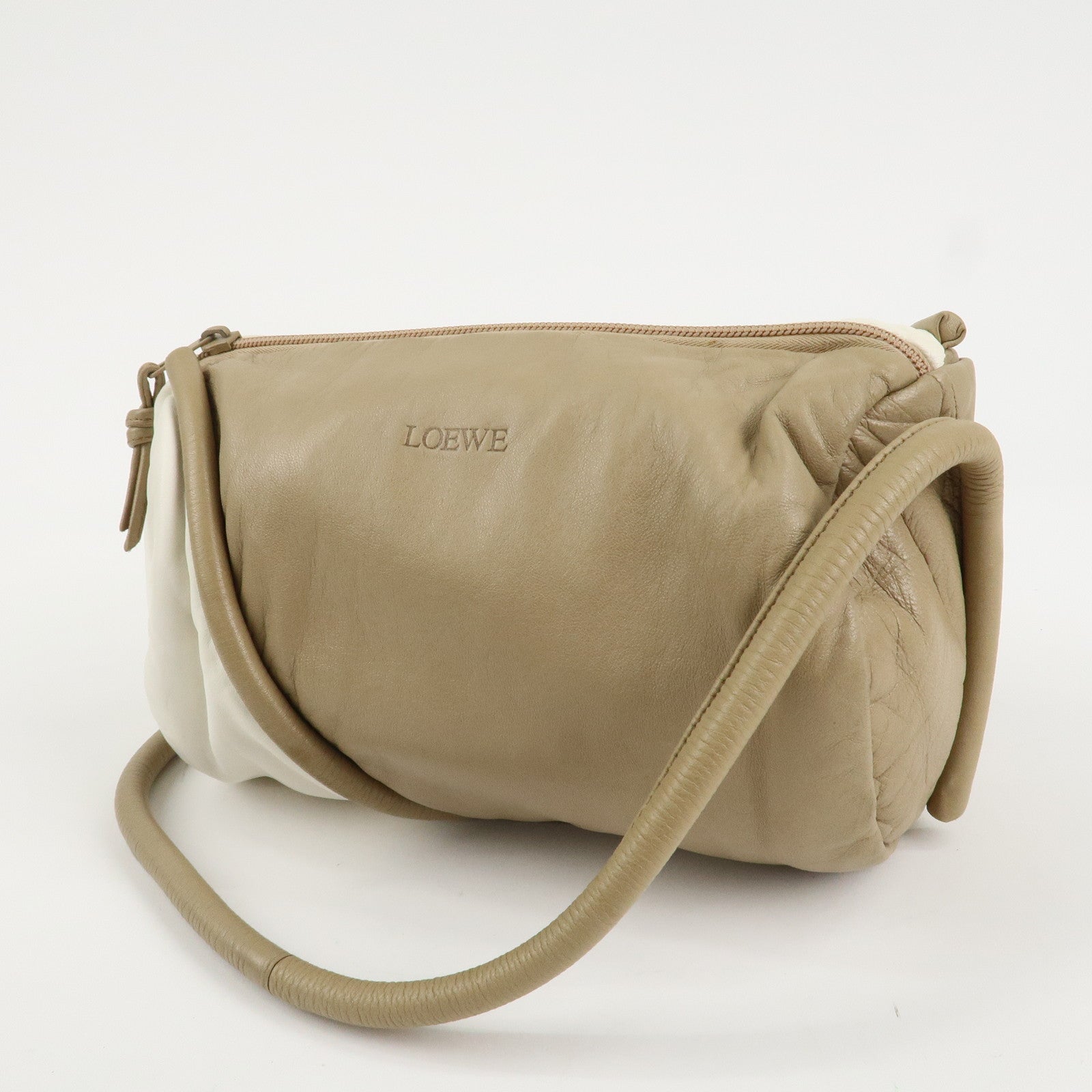 LOEWE Leather Shoulder Bag Crossbody Bag Beige White Used