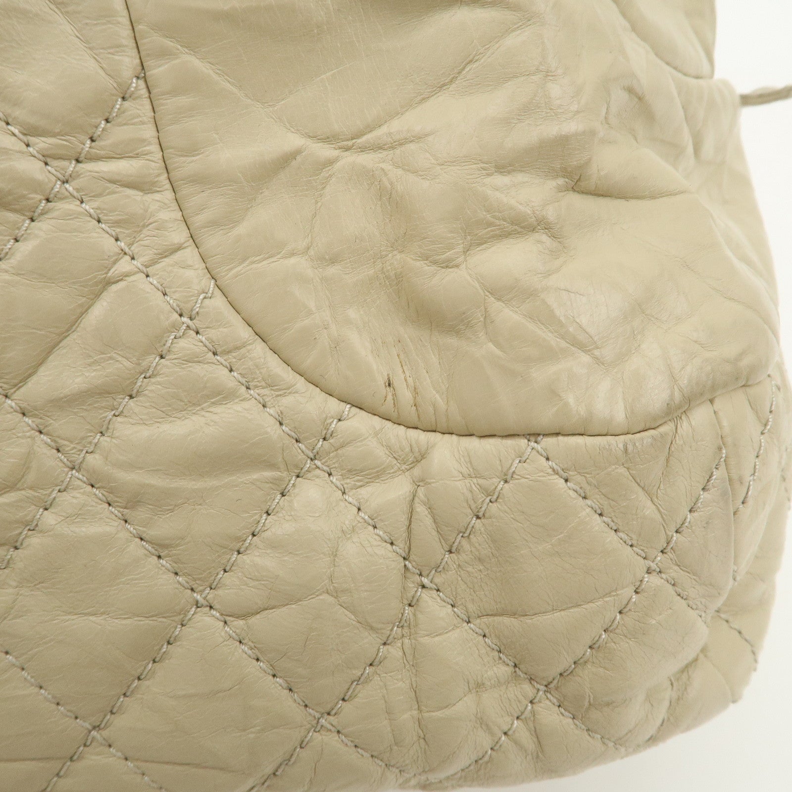 CHANEL Matelasse Leather COCO Mark Boston Bag Ivory Used